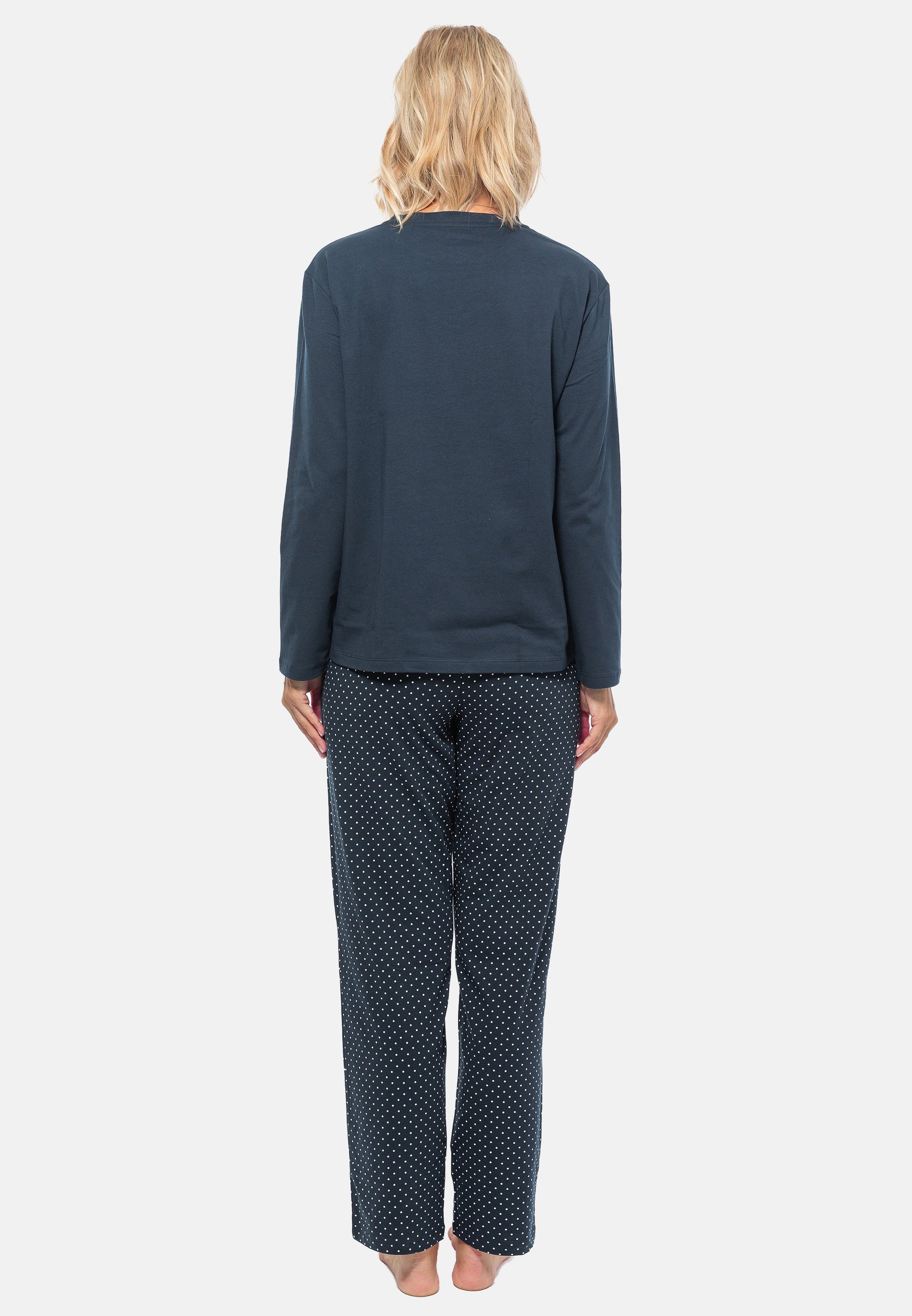- (Set, Pyjama Dunkelblau Schiesser Organic / Cotton Blau Baumwolle Schlafanzug 2 - tlg) gepunktet