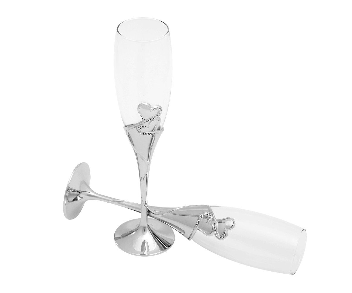 Sektglas Sektgläser Herz Champagnergläser versilbert Hochzeitsgläser 2er Set
