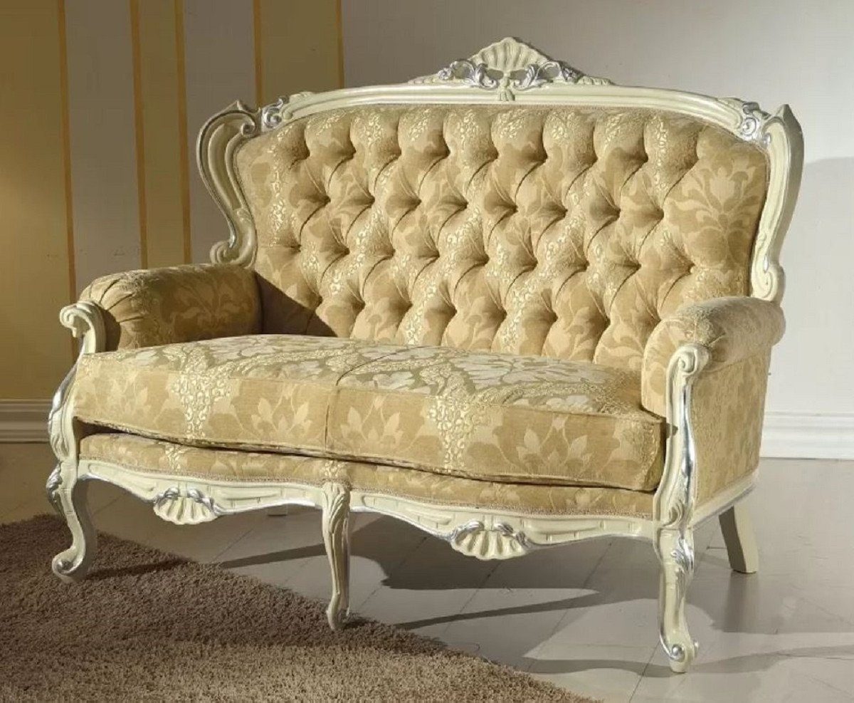 Casa Padrino Sofa - Muster in - Luxus Made / Möbel Barock Barock Italy / Sofa Sofa Gold mit - Edles Qualität Cremefarben Silber Luxus Wohnzimmer - elegantem