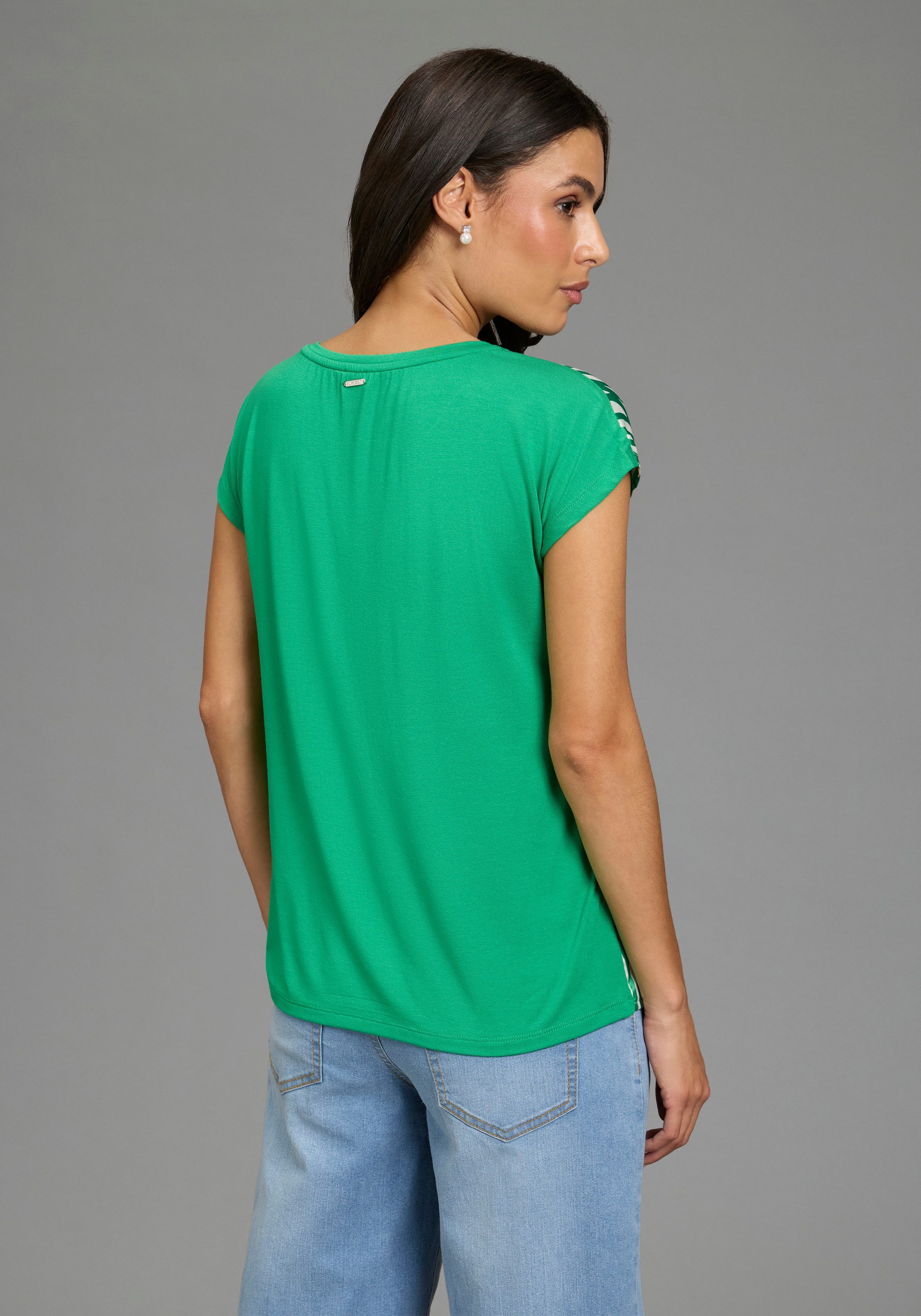 Laura Scott Shirtbluse gemustert und gestreift, femininer Stil, Rundhalsausschnitt