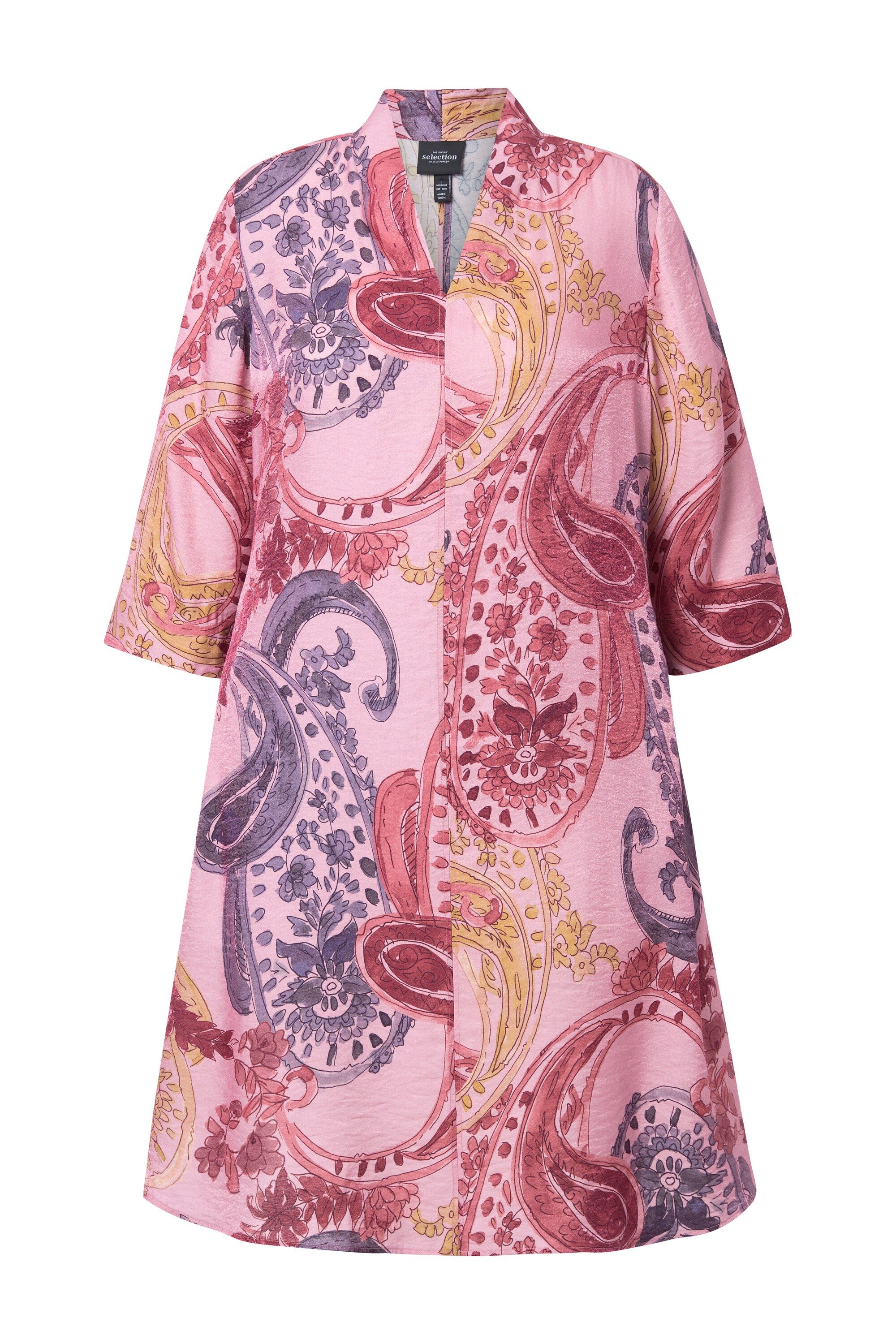 Ulla Popken Jerseykleid Kleid A-Linie Kelchkragen V-Ausschnitt 3/4-Arm günstig online kaufen