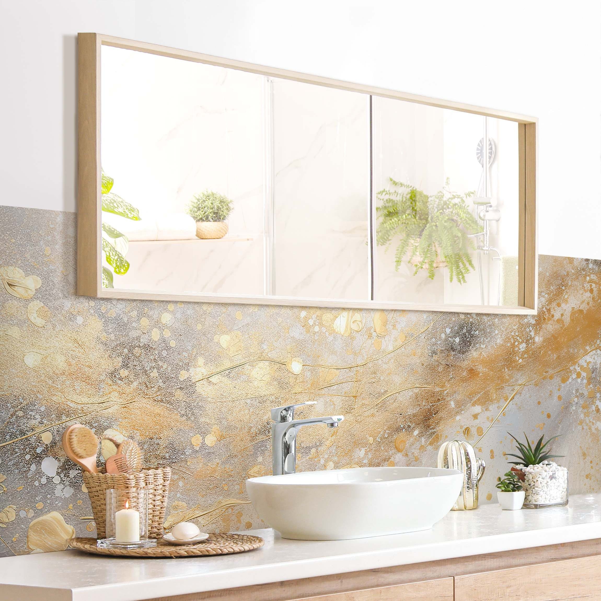 Bilderdepot24 Badrückwand gold fugenlose Wandverkleidung Bad Abstrakt, (Hartfolie matt » Selbstklebend SMART 0,35 mm), wasserfestes Wandpaneel Abstrakter Farbschwung