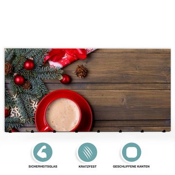 Primedeco Garderobenpaneel Magnetwand und Memoboard aus Glas Kaffee zur Weihnachtszeit