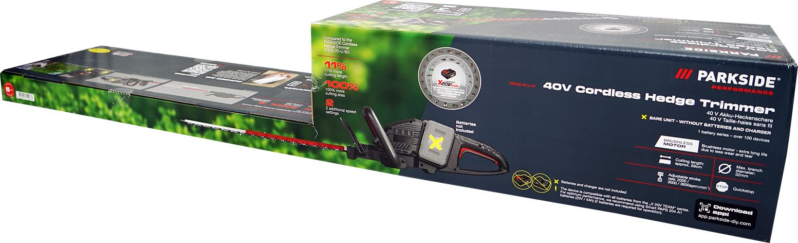 PARKSIDE PERFORMANCE® Akku-Heckenschere 40V Akku Heckenschere PPAHS 40 (ohne Akkus), Optimale Messergeometrie für präzisen, schnellen und sauberen Schnitt