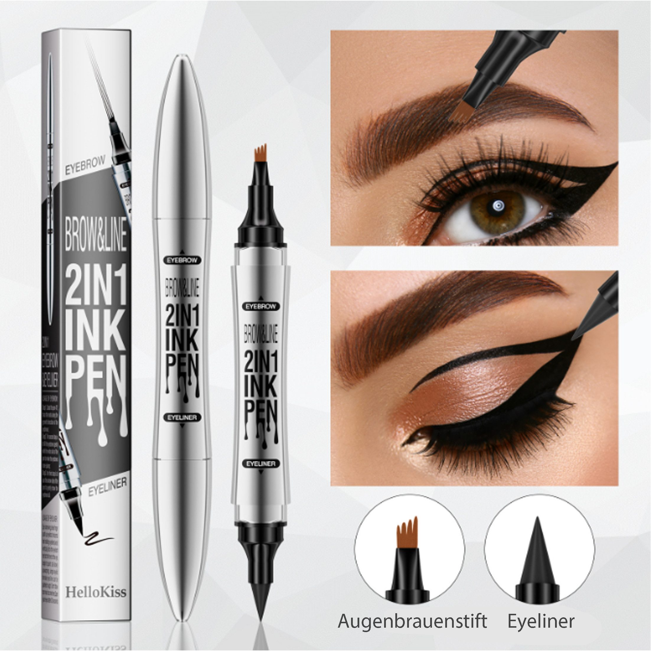 KINSI Augenbrauen-Stift 2-in-1 Doppelender Make-Up Stift: Eyeliner & Augenbrauenstift, Präzises Schminken mit ergonomischer Spitze,wasserfest