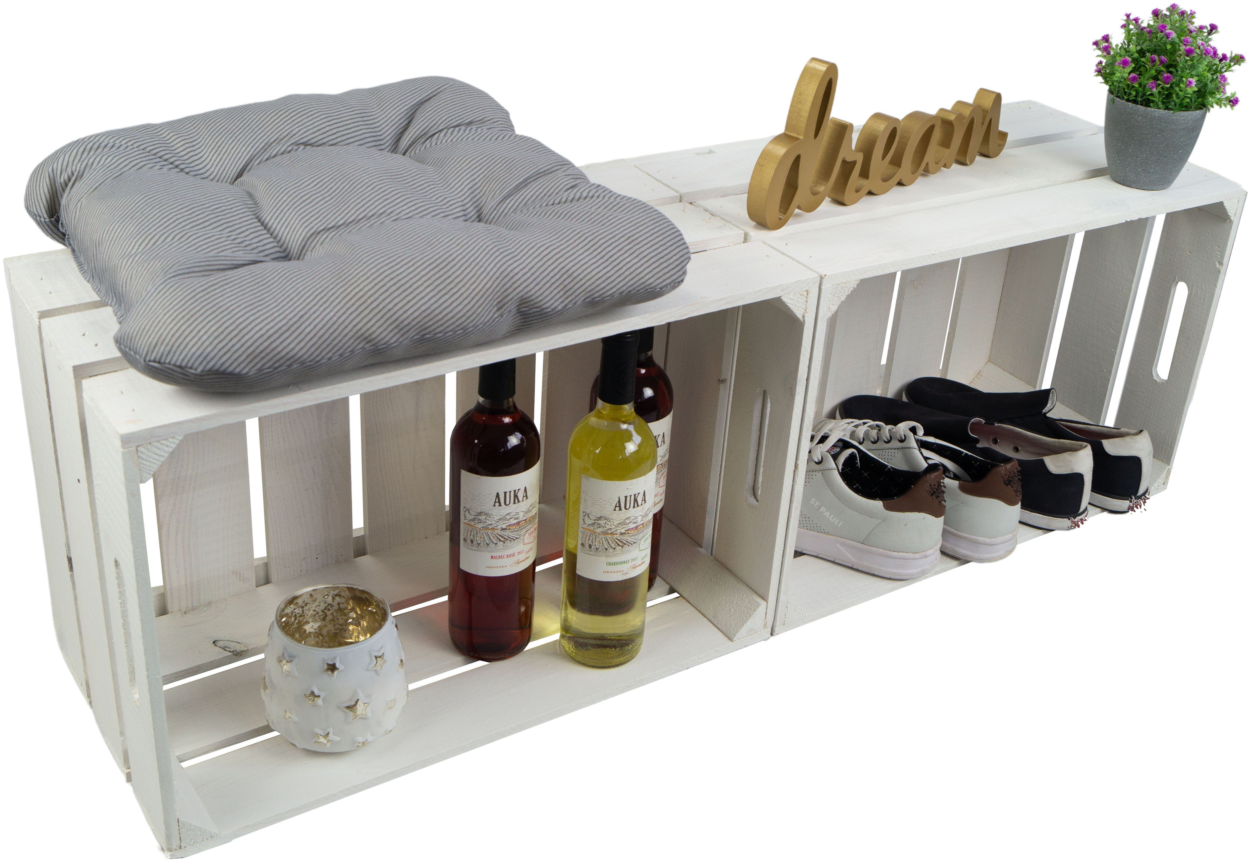 Kistenkolli Altes Land Allzweckkiste 2er Set stabile Obstkiste Elfriede weiss lasiert gehobelt Holzkiste (Spar-Set)