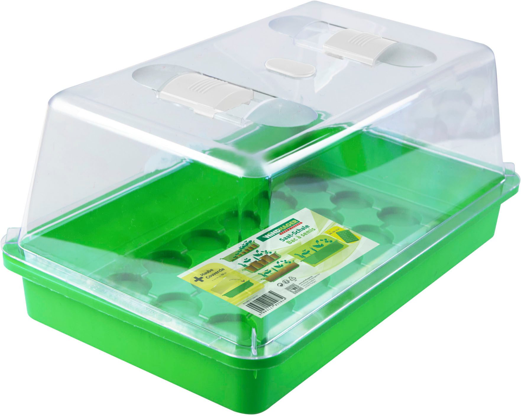 Windhager Gewächshaus für Gemüse und Blumen, Anzucht Schale, ideal für Innenräume, Terrasse, Balkon, 28 x 24 x 6 cm, grün