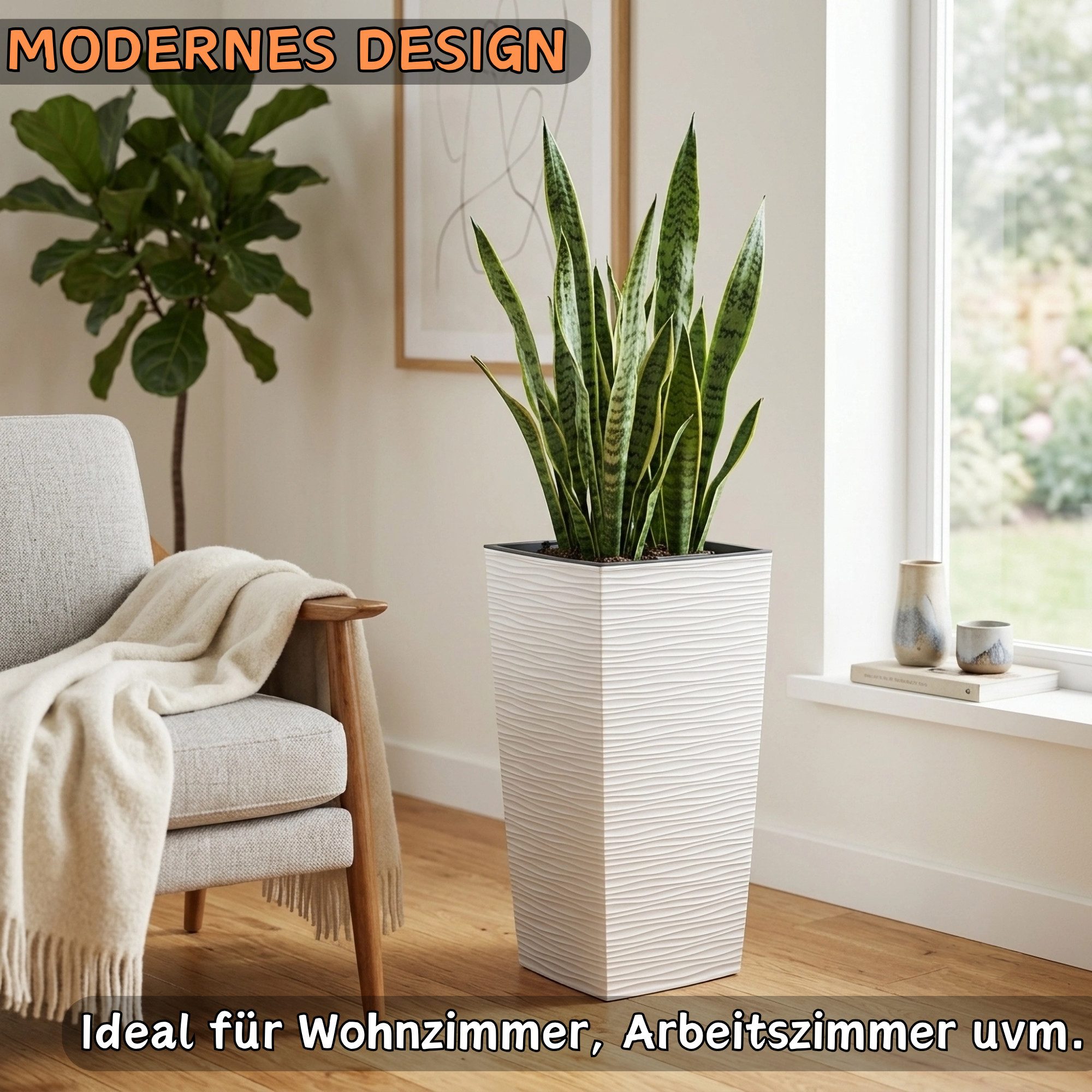 Engelland Pflanzkübel Blumentopf mit herausnehmbarem Einsatz (1 St., robuster PP-Kunststoff), Pflanztopf mit Wellenoptik, hoch, quadratisch, modern, UV-resistent