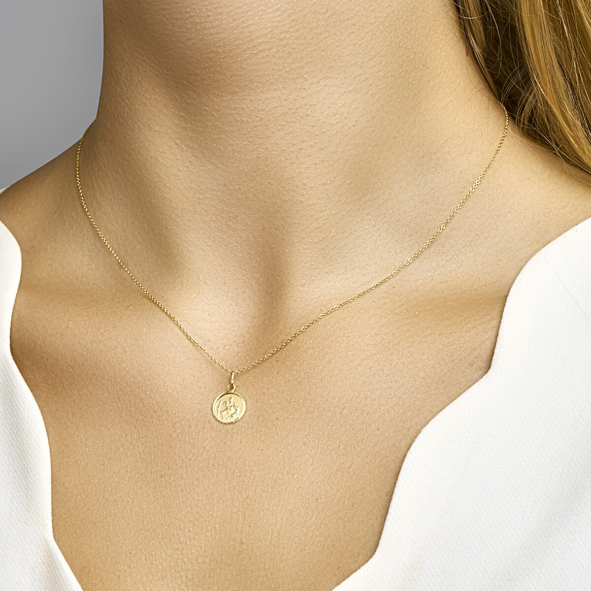 NICEANDnoble Kette mit Anhänger 925er Silber Kettenanhänger Christopherus mit Ankerkette vergoldet