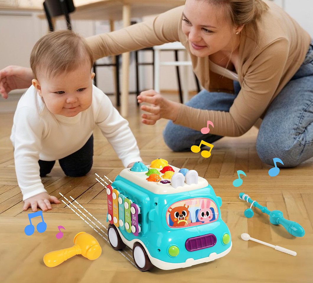 CLTYQ Lernspielzeug Lernspielzeug Bus ab 3 Jahre, Motorikspielzeug mit Musik und Licht (Hammerspiel, Angelspiel & Licht), musikalisches & sensorisches Lernspiel – Bild 4 von 5