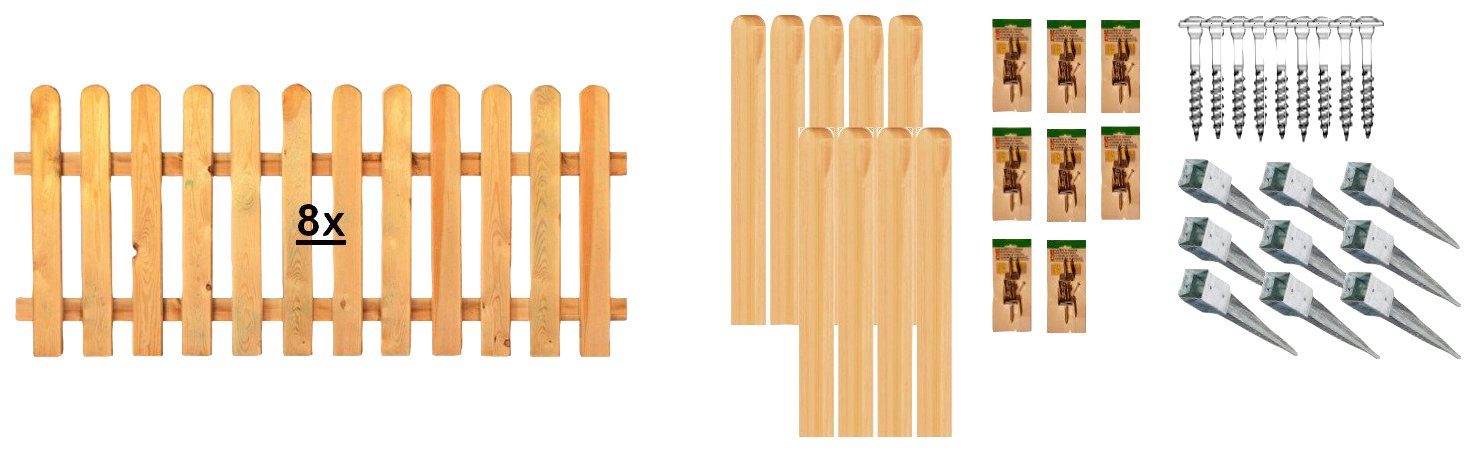 Tetzner & Jentzsch Lattenzaun Houston 6, (Set), 8 Elemente, LxH: 1521x80 cm
