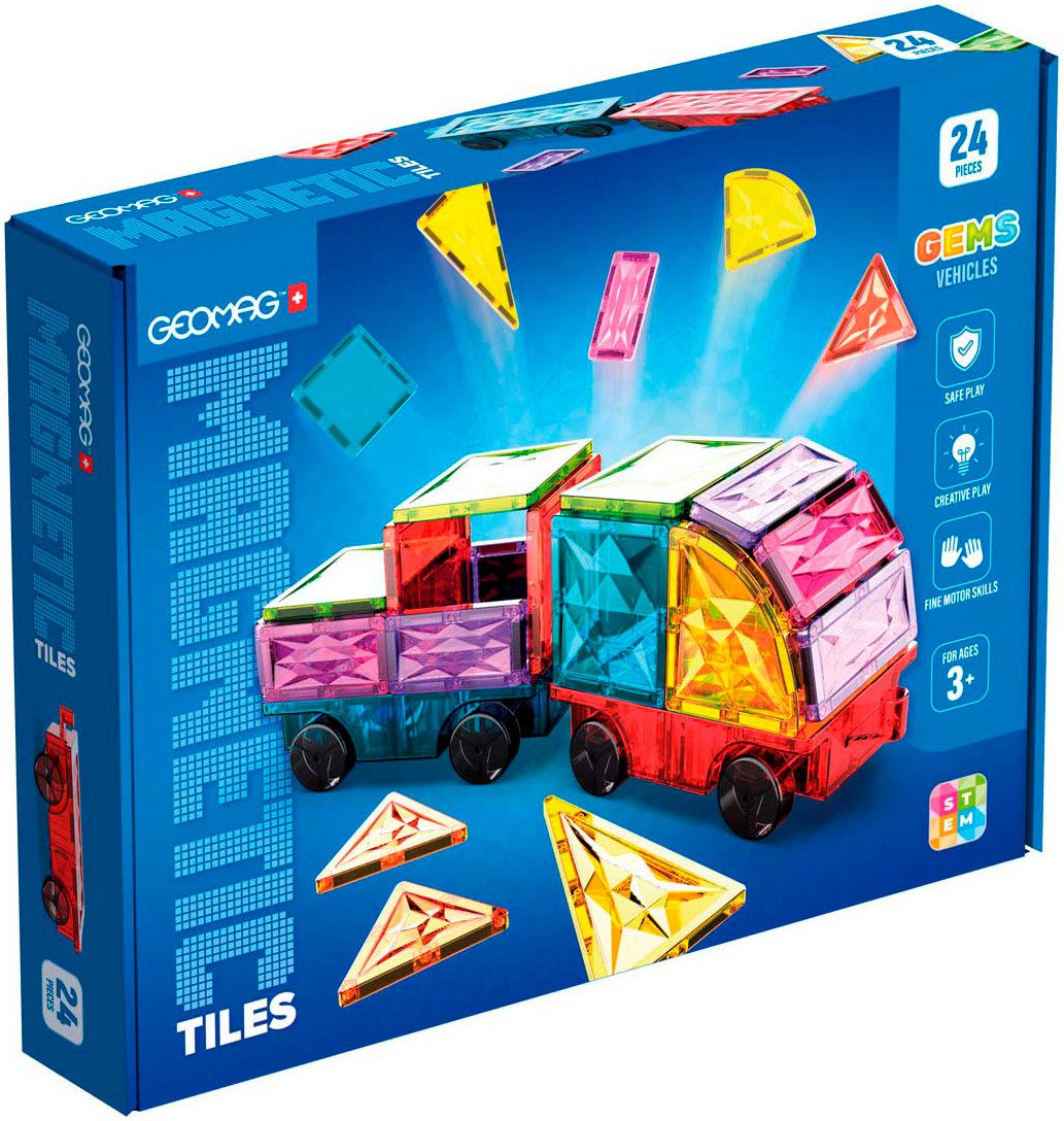 Geomag™ GEOMAG™ Magnetic Tiles Gems Vehicles Magnetspielbausteine, (24 St)