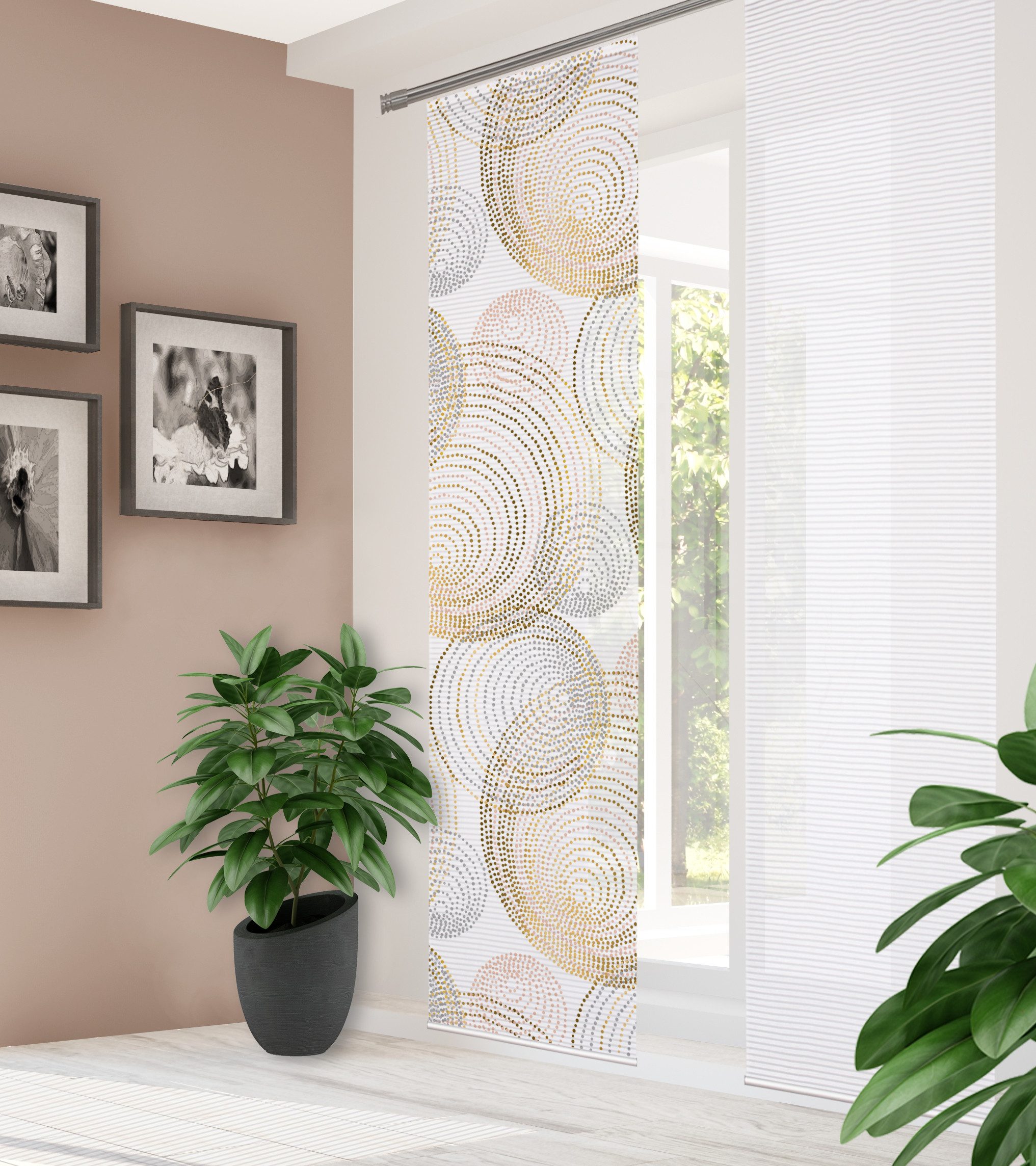 HOME in green Schiebegardine SPIRO (1 St), Paneelwagen, halbtransparent, DIGITALBEDRUCKT, BAMBUSOPTIK RECYCELT