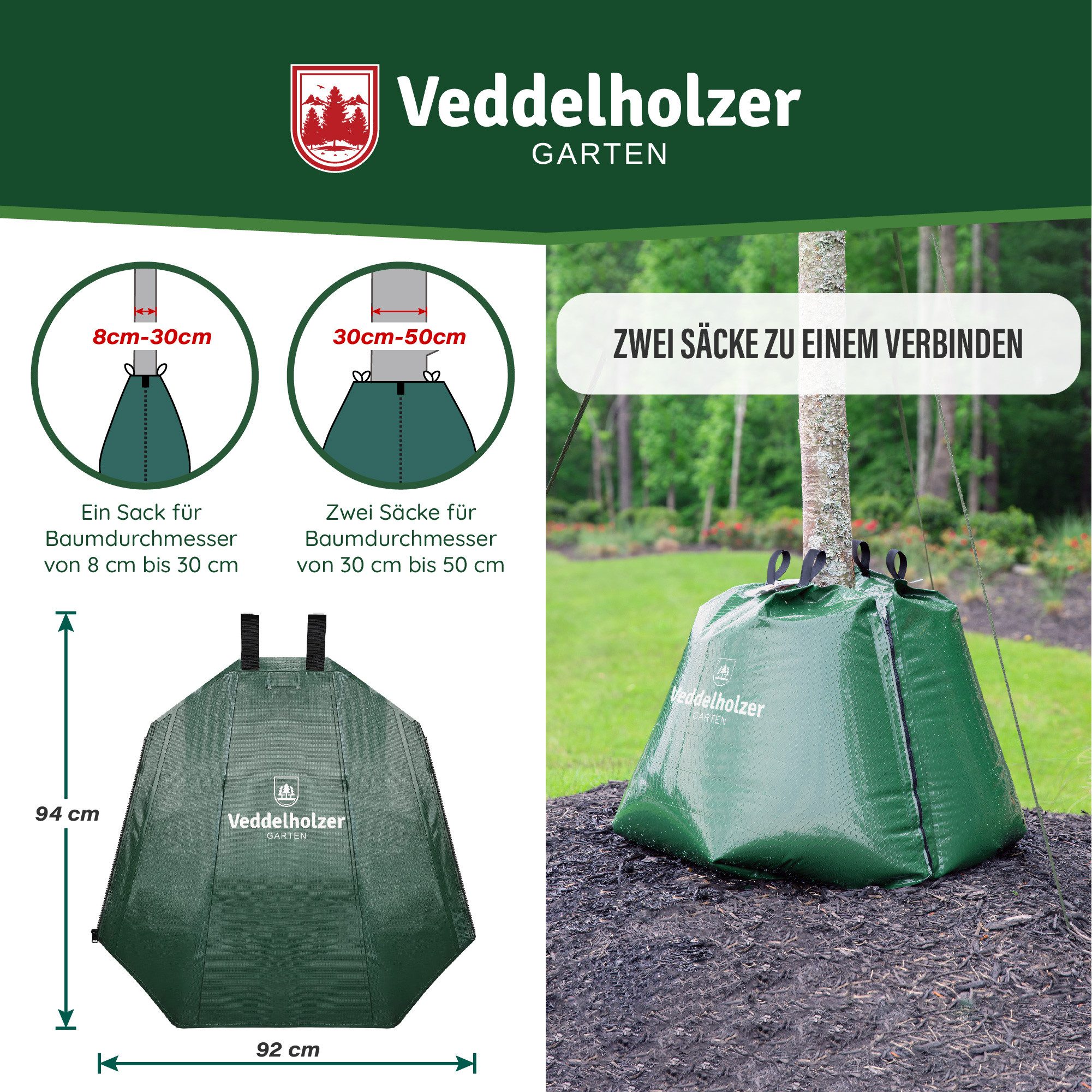 Veddelholzer Bewässerungssystem 2x75l Baumbewässerungssack Reißverschluss kombinierbar Diebstahlschutz, (Miteinander Kombinierbar durch Reißverschluss, 2 mal 75 – Bild 3 von 5