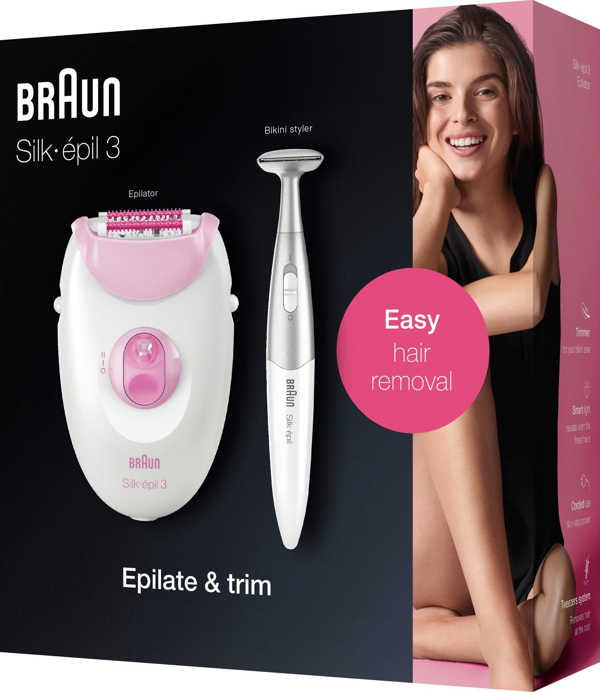 den 3 Epilierer Smartlight-Technologie, Braun Massagerollen 3-321, mit Silk-épil