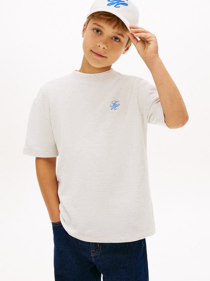 Tommy Hilfiger T-Shirt TH SCRIPT JERSEY TWILL T-SHIRT Kinder bis 16 Jahre, Rundhals, bestickt