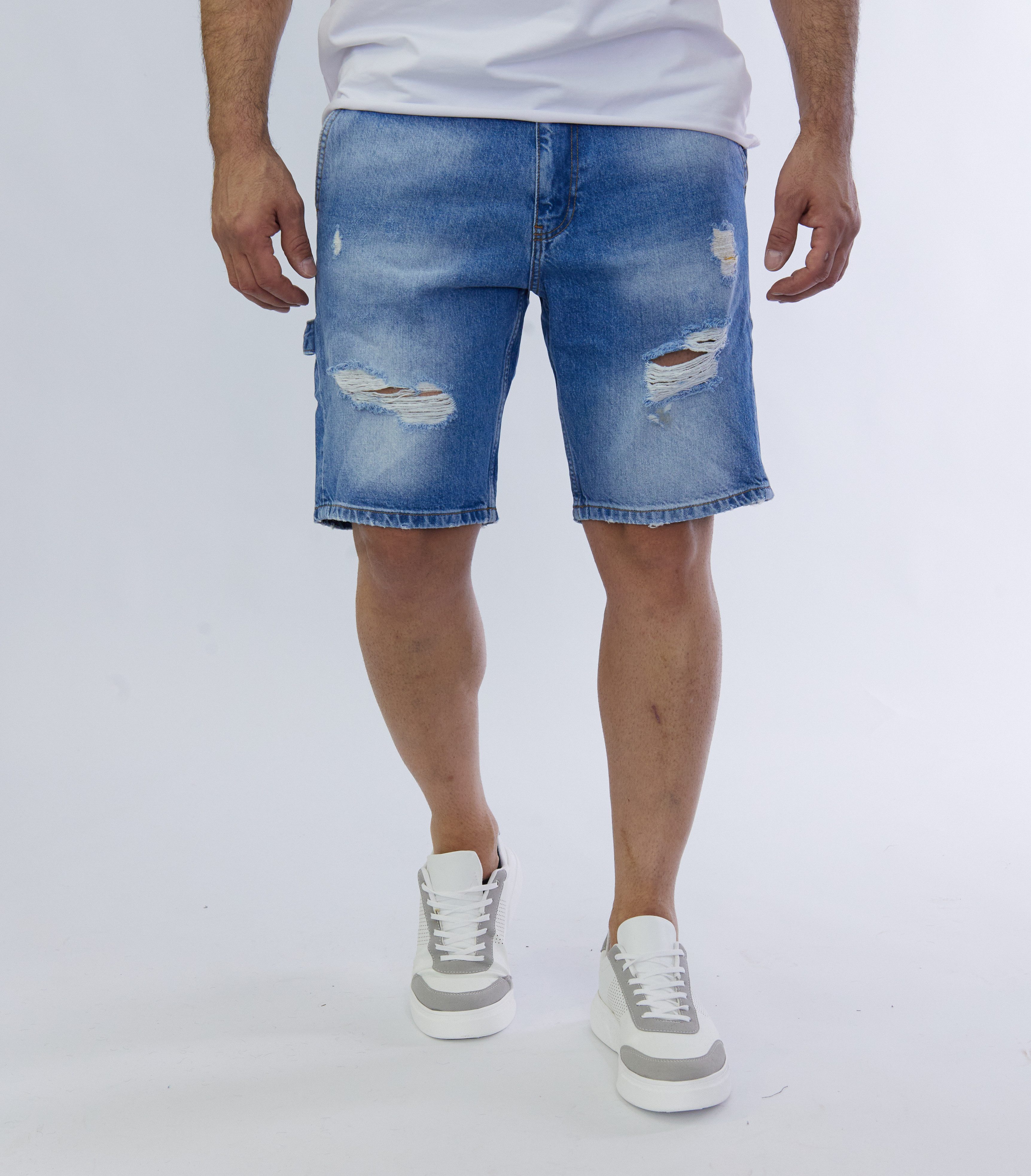 Jeansshorts Lässige Loose Fit Jeanscapri im Destroyed Look Blau 30