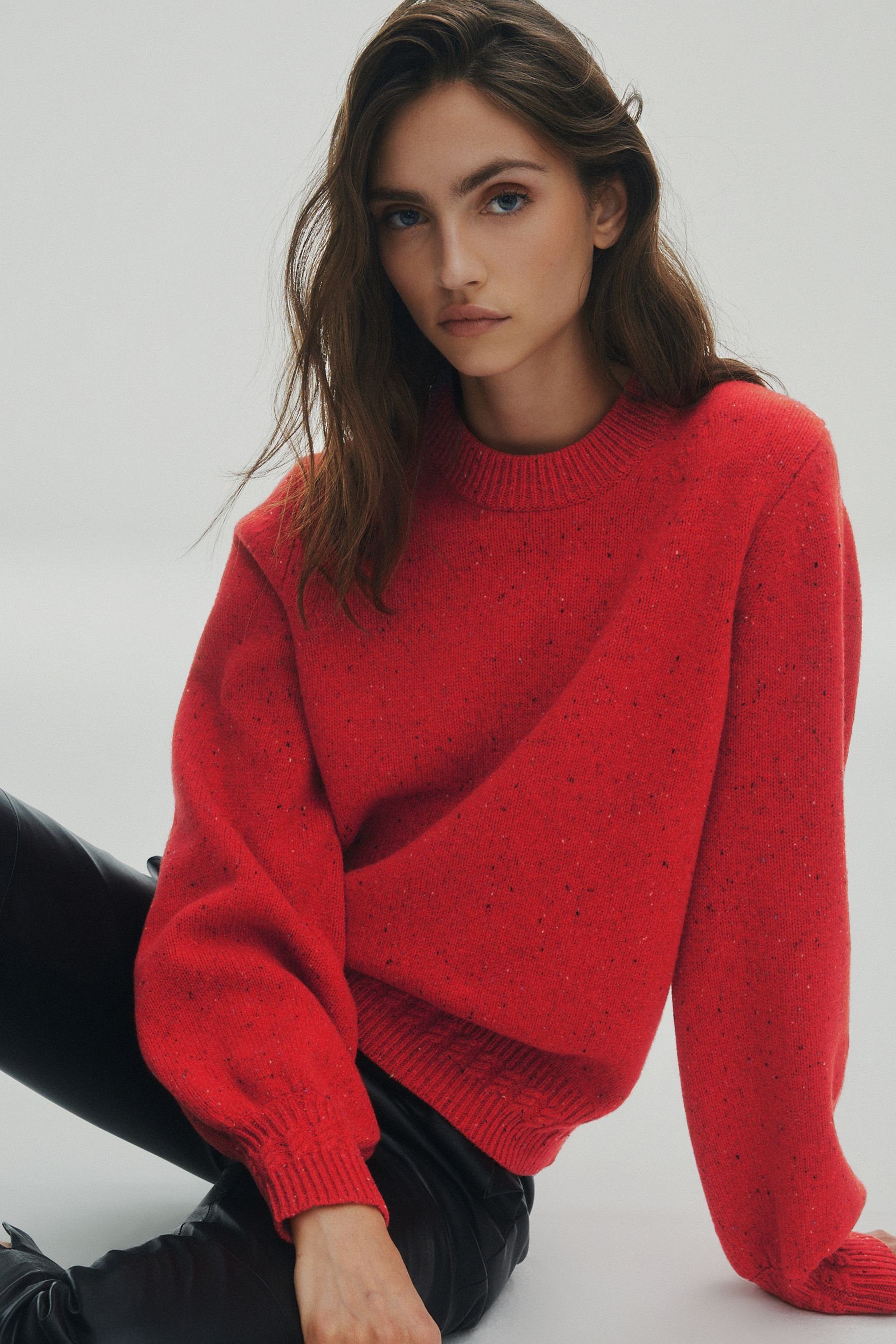 aus Wolle (1-tlg) 100 % Noppengarn Next Rundhalspullover Premium-Pullover Red