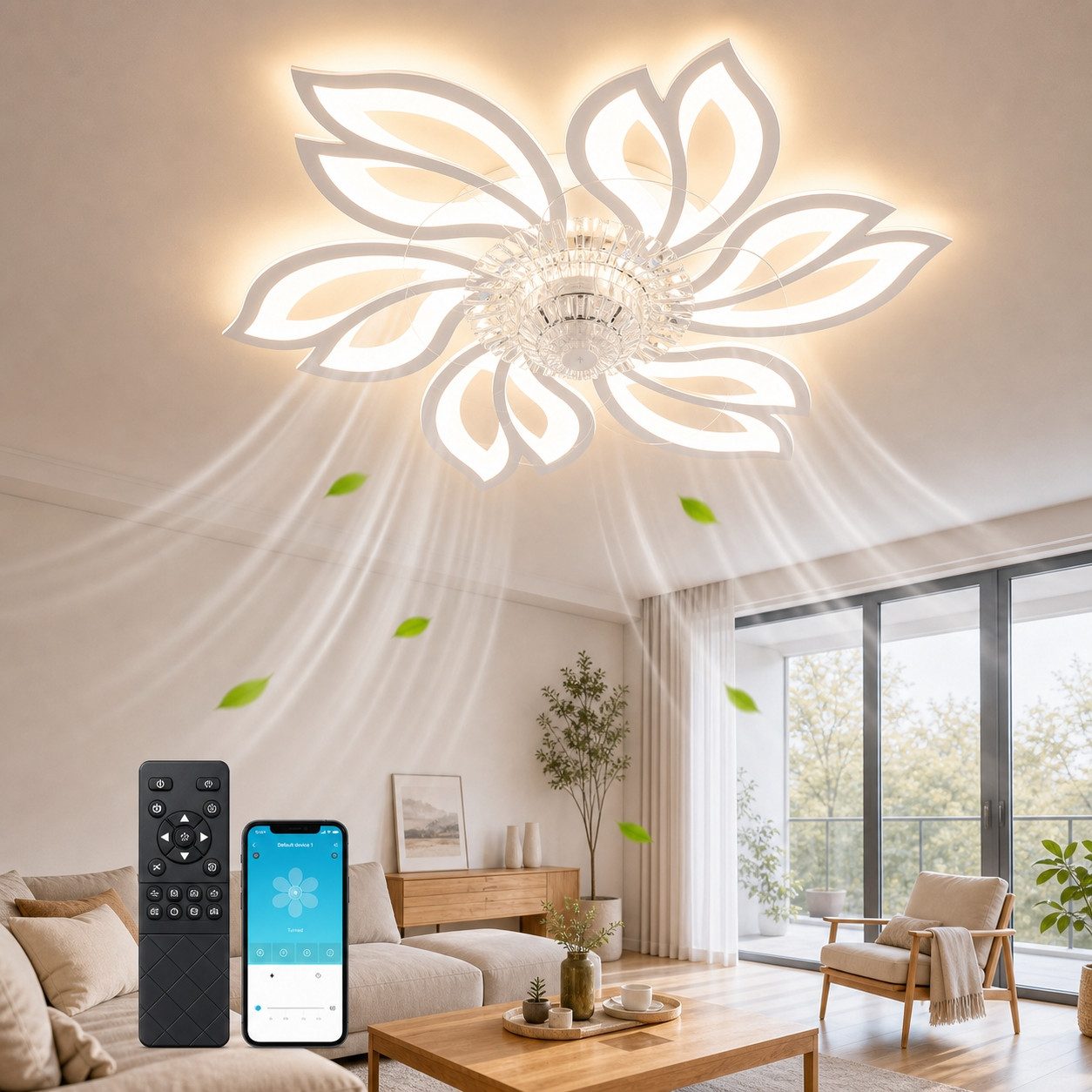 Nettlife Deckenventilator Licht und Fernbedienung Leise Timer 66CM Kreativer 6 Lichter 71W, Wohnzimmer Schlafzimmer Küche Esszimmer