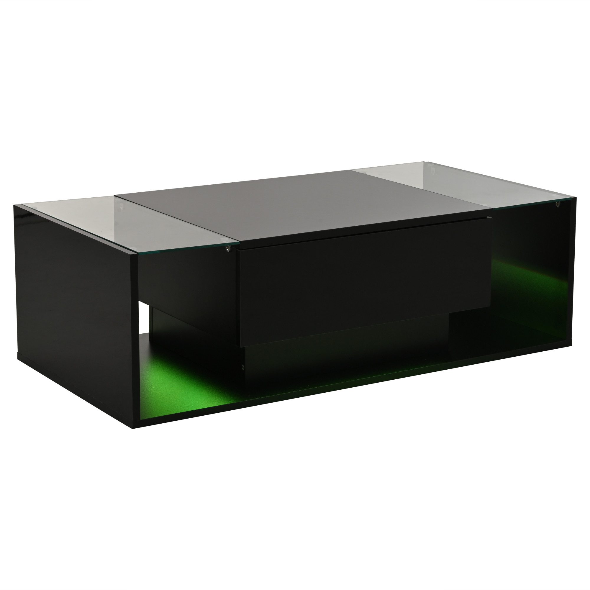 STILVORA Couchtisch mit Schublade,Wohnzimmertisch Sofatisch mit LED-Lichtleiste&Glasplatte (Satztisch, Beistelltisch, Sofatisch, 1-St., mit 1 Schublade und LED-Lichtleiste), Hochglanz-Sofatisch