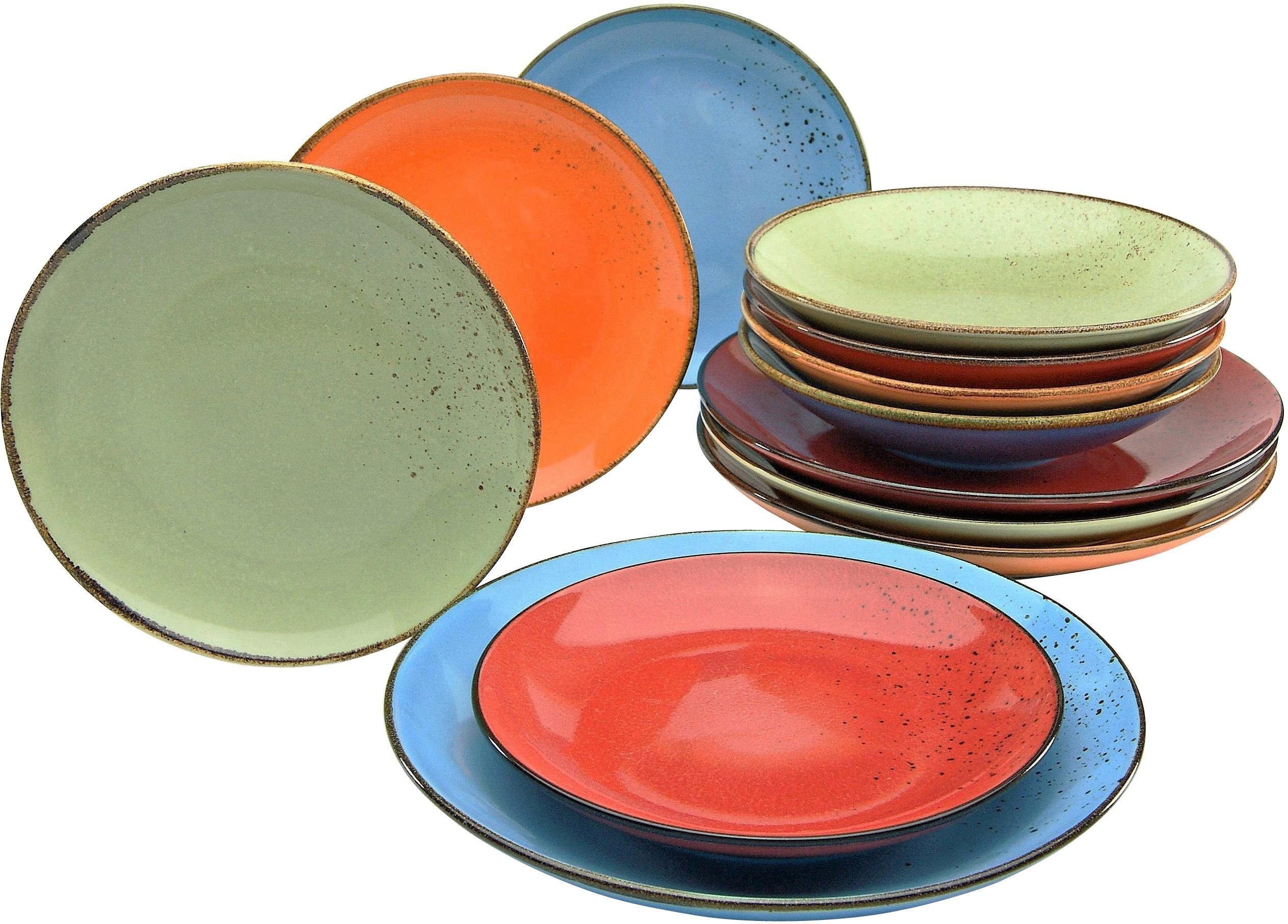 CreaTable Tafelservice Geschirr-Set NATURE COLLECTION Mediterran (12-tlg), 4 Personen, Steinzeug, Teller Set, Service, 12 Teile, für 4 Personen
