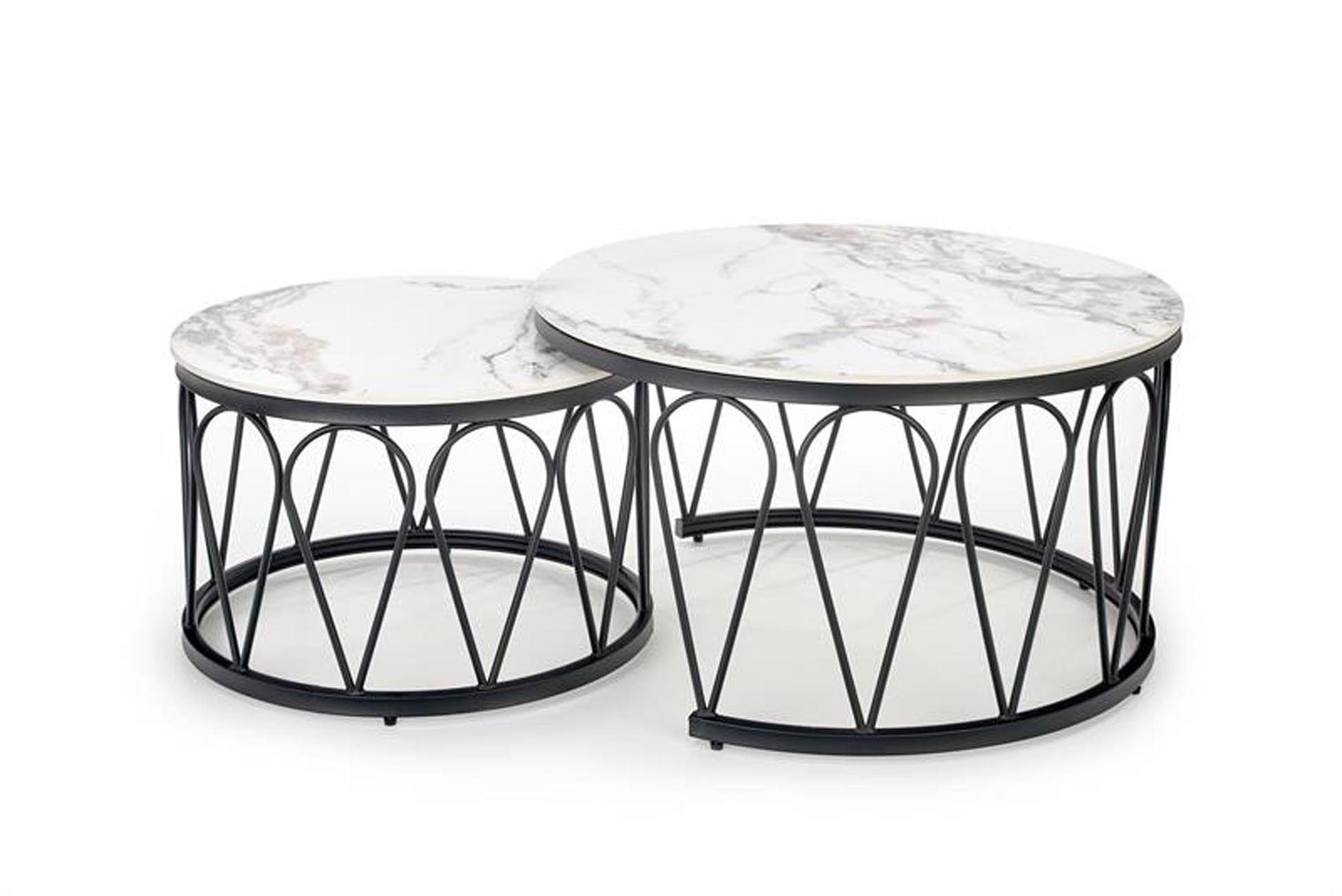 Cosy Home Ideas Couchtisch Set aus 2 Couchtischen rund weiße Marmor Optik Metallgestell schwarz (2er Set, 2-St., 2er Set), Breite 60 cm, 80 cm, pflegeleichte Oberfläche