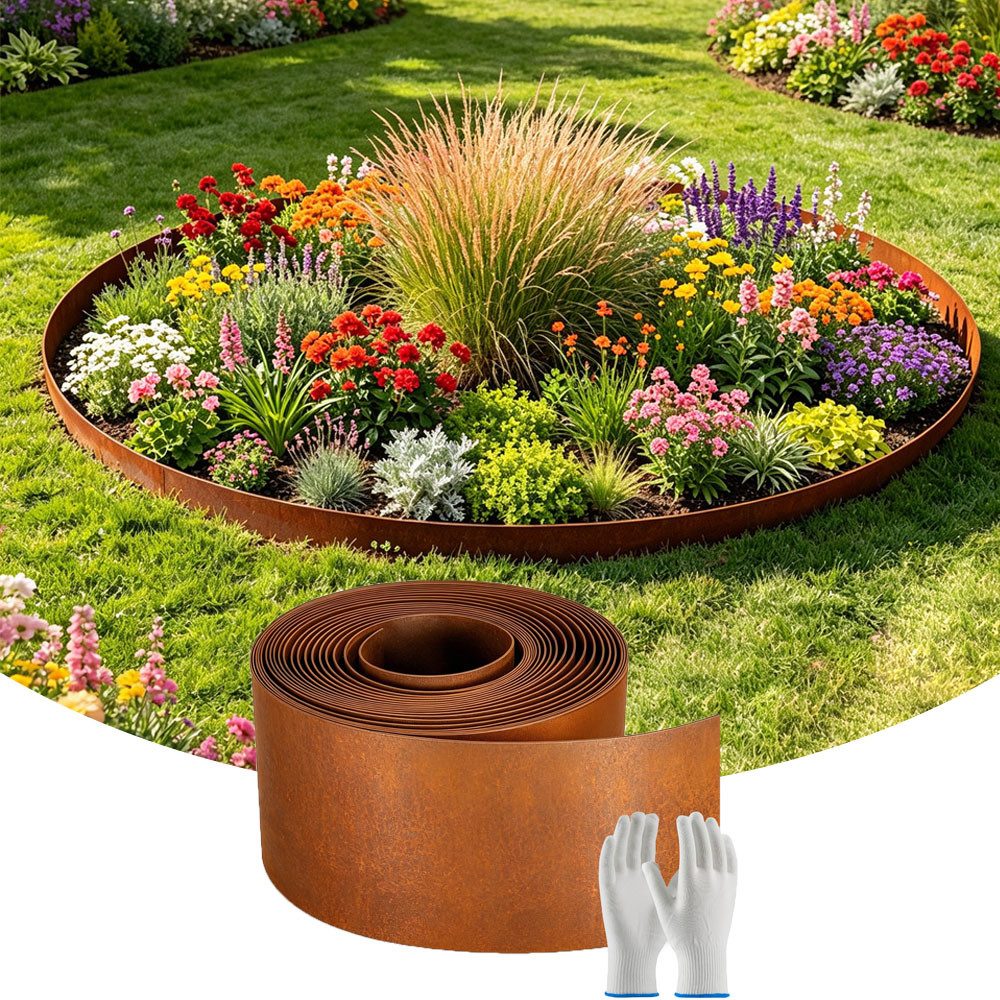 QUBEBU Beetumrandung 5M Rasenkante Metall Beetumrandung Flexible Mähkante Rasenbleche, Raseneinfassung metall Rasenbegrenzung Rasenschutzring, Geeignet für Blumenbeete, Baumscheiben oder Wege
