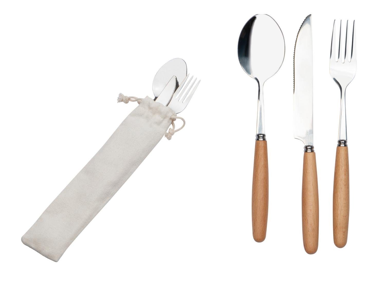 Macma Besteck-Set Besteckset in einem Baumwolltäschchen / Löffel, Gabel und Messer