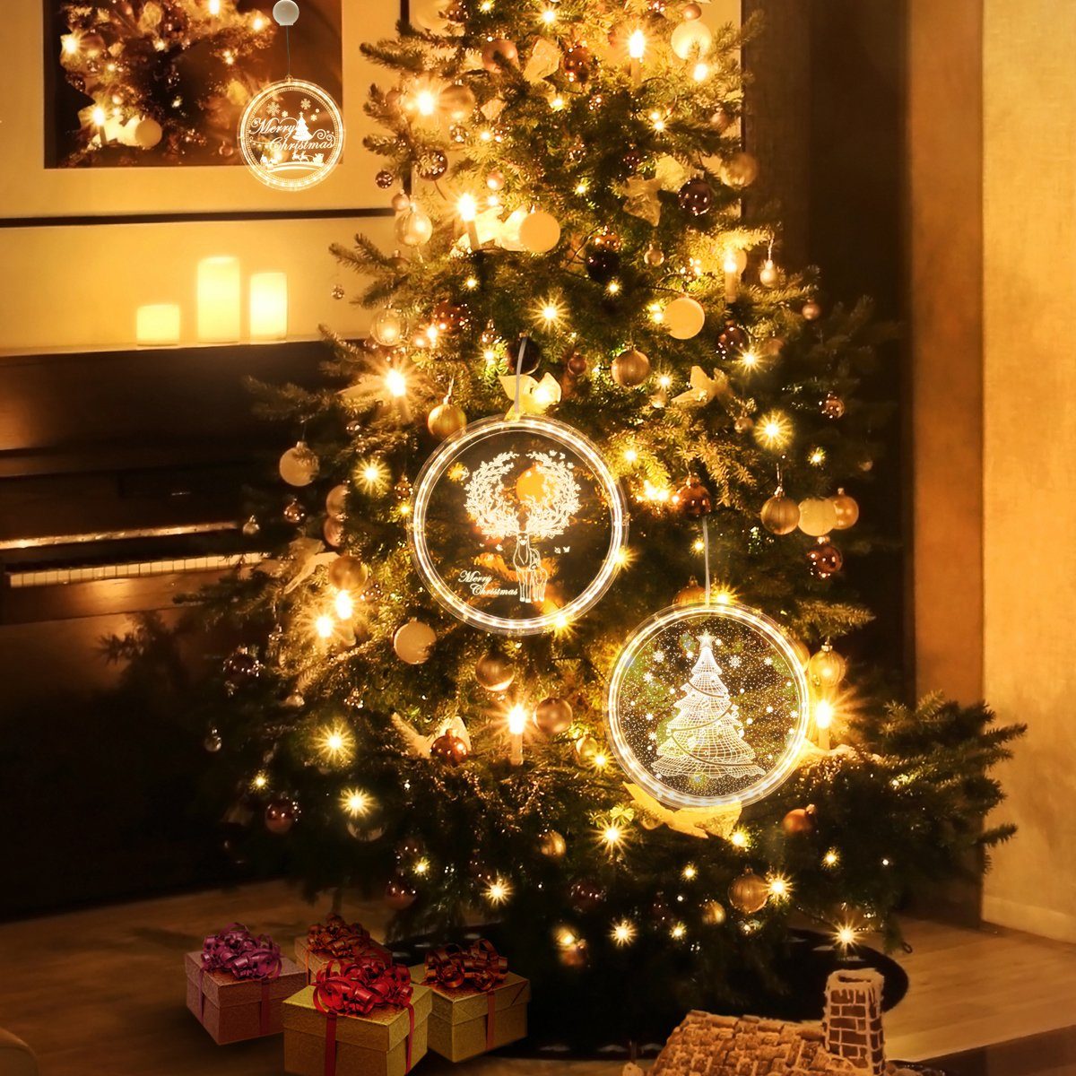 MUPOO LED Dekolicht LED Lichtervorhang Weihnachtslichter,Weihnachtsdekoration, 3D-Effekt,3D-Effekt Batteriebetrieb, für Party Store Wanddekoration