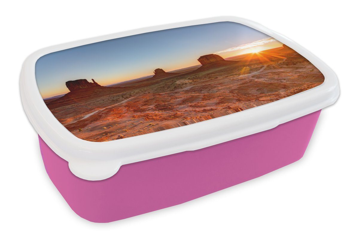 (2-tlg), Amerika, Mädchen, im Valley MuchoWow Erwachsene, in Brotbox Brotdose Snackbox, Kinder, Kunststoff Lunchbox für rosa Kunststoff, Monument Sonnenaufgang