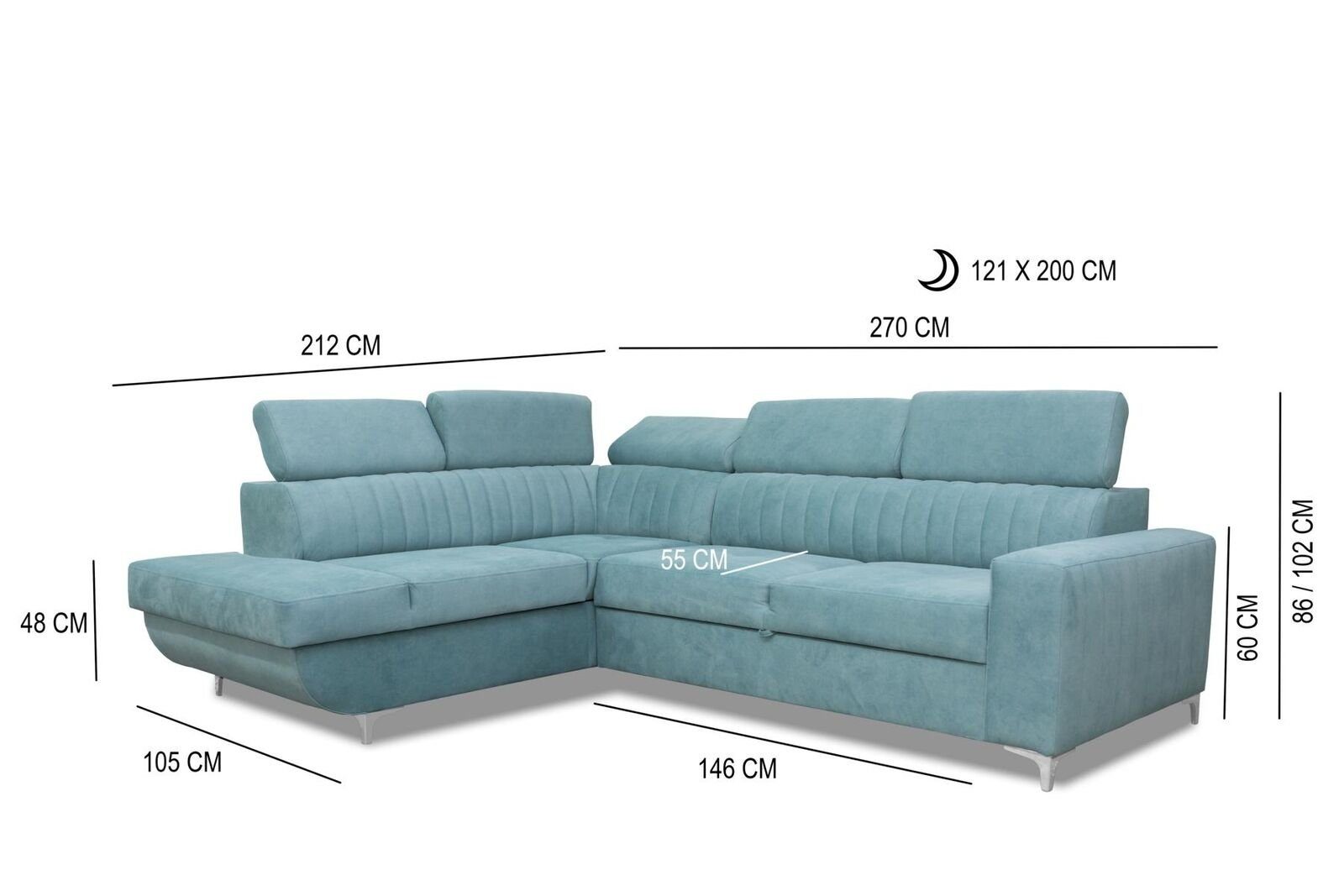 L-Form Textil Sofa JVmoebel Made Ecke Blau Wohnzimmer, Sofas Ecksofa in Sitz Europe Couch