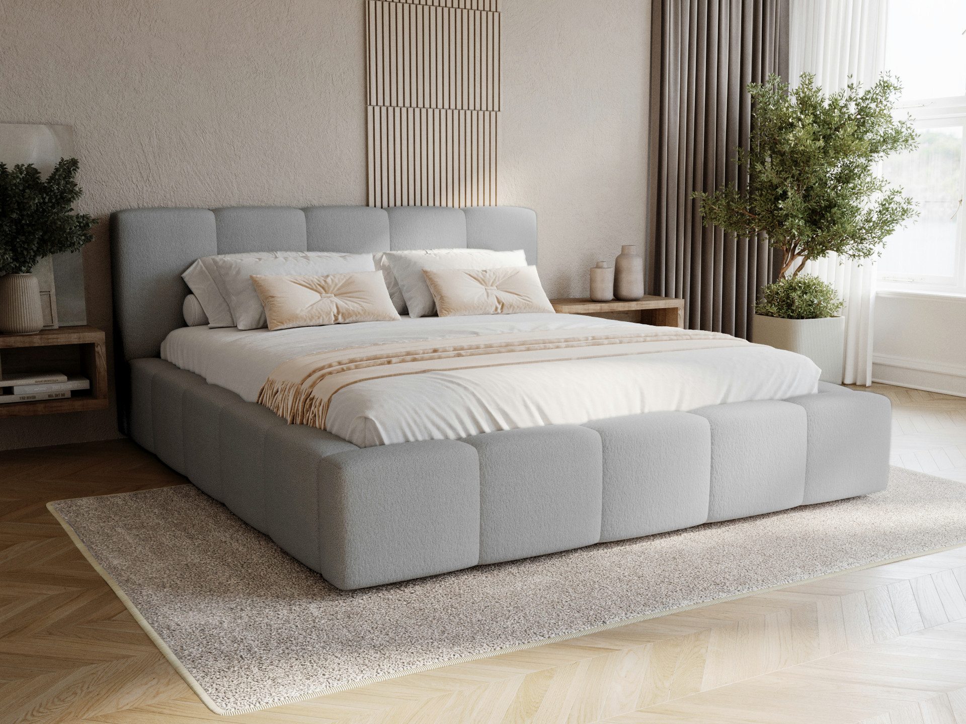 Compleo Polsterbett modern und elegant, Designerbett, Wolkenbett LARAS (TOPSELLER Stauraumbett MADE IN EU), mit Bettkasten und Lattenrost
