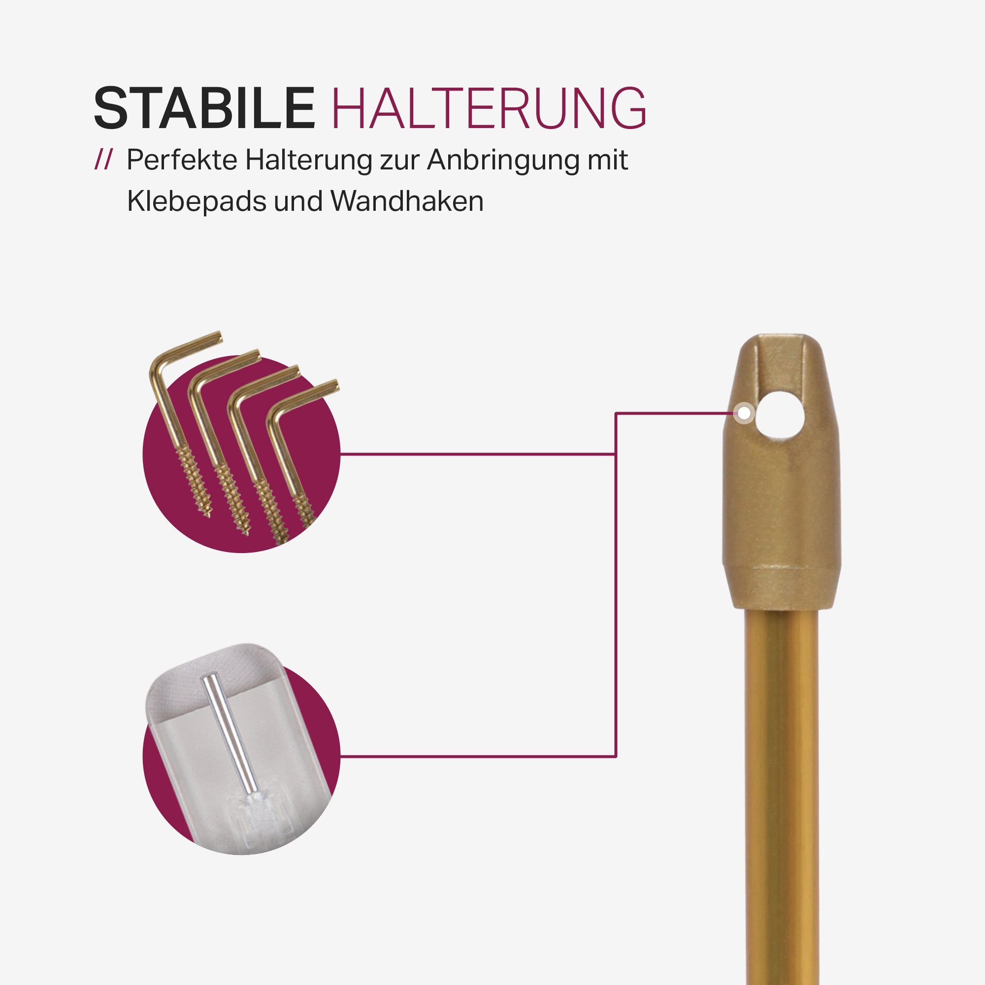 Bestlivings Vitragestange stufenlos ausziehbar, 2er-Pack, Ø 10 mm, 1-läufig, ausziehbar, mit Selbstklebehaken, geklebt, Metall, flachoval, für Scheiben- & Bistr – Bild 4 von 5