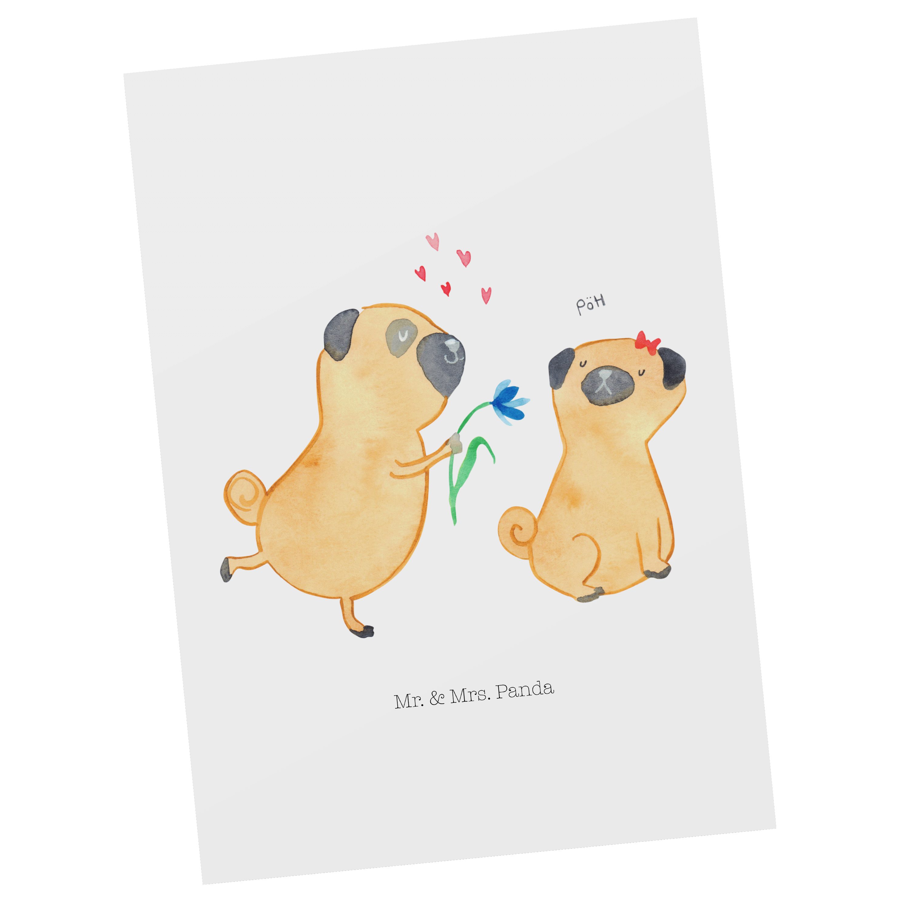 Mr. & Mrs. Panda Postkarte Mops verliebt - Weiß - Geschenk, Hunderasse, Einladung, Hund, Geschen