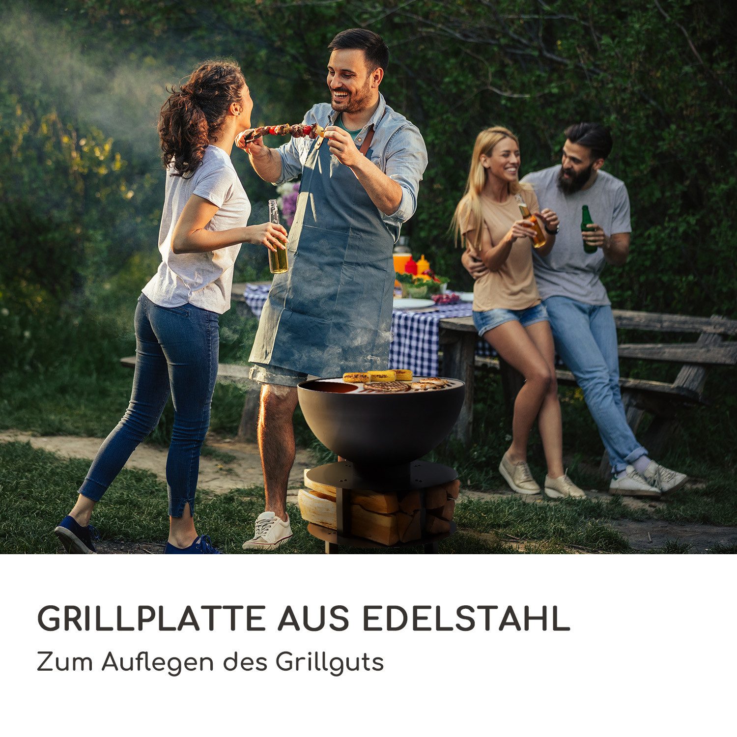 blumfeldt Feuerschale Savage 2.0, (Set), Feuerschale Garten mit Grill Feuerkorb Feuerstelle Outdoor