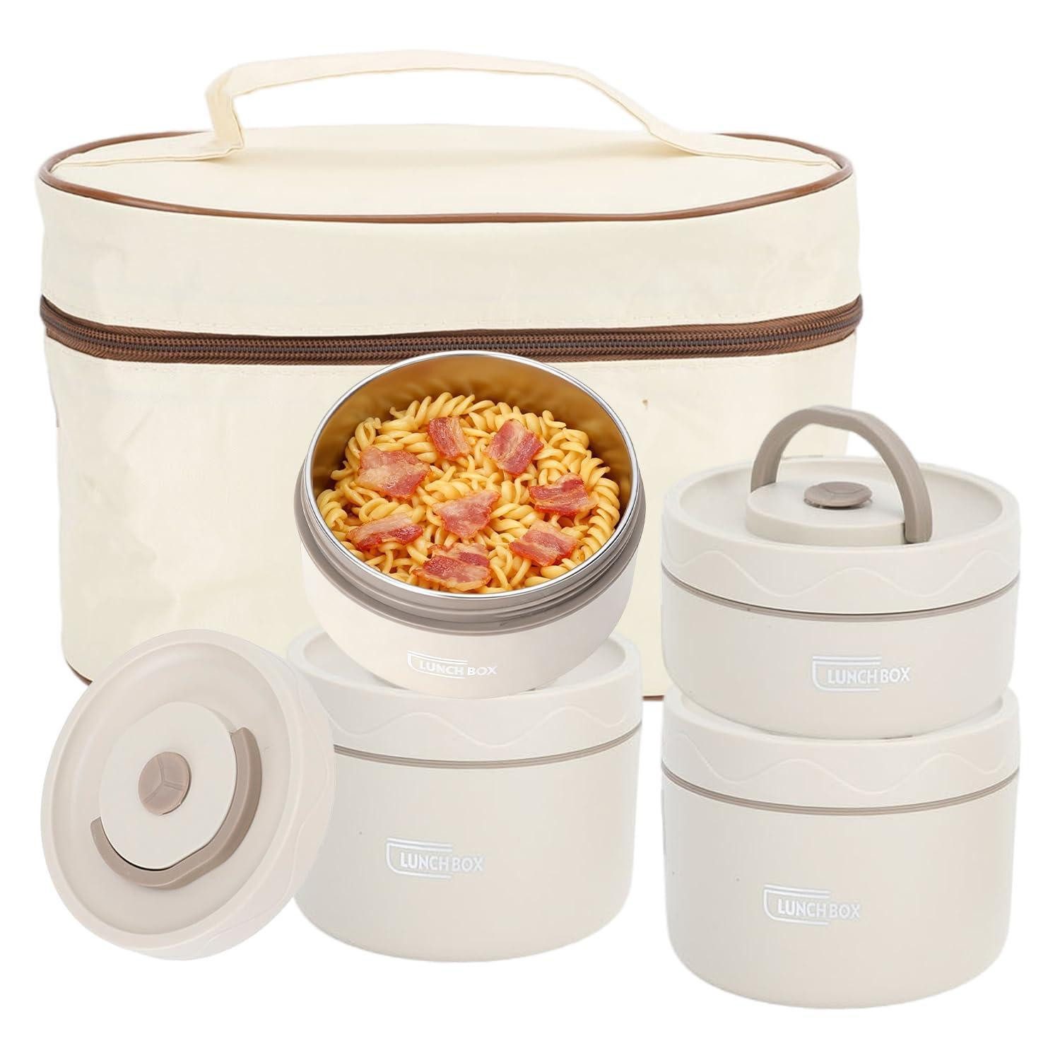 LuxusKollektion Lunchbox Lunchbox 4er Set Thermo mikro-beige, Metall, (4-tlg)