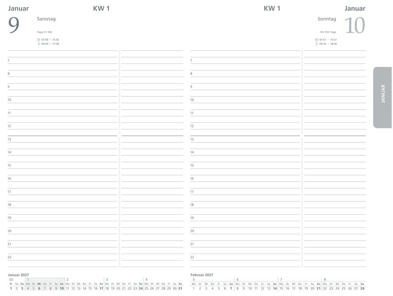 ADINA Buchkalender 2027 ADINA Buchkalender Chefplaner A5 violett-metallic 1 Tag 1 Seite