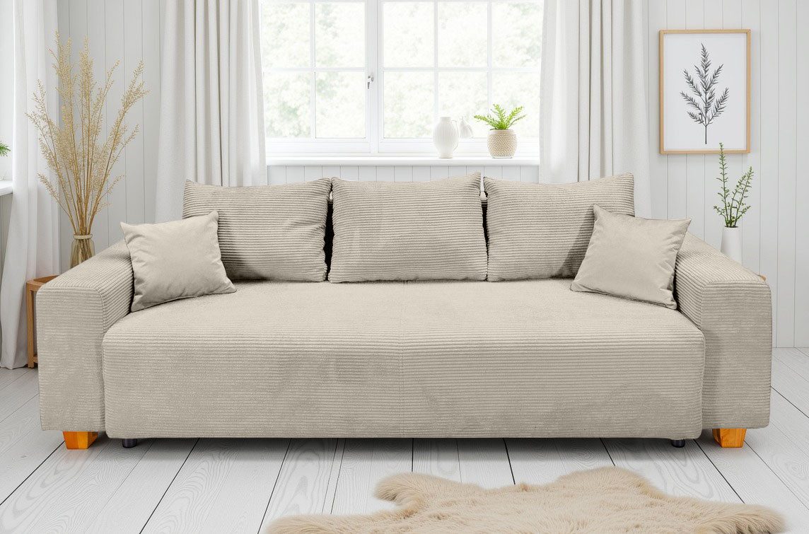 COLLECTION AB Schlafsofa Yves, B: 243 cm, Liegefl. 142x194 cm, Bettfunktion, Bettkasten & 2 Zierkissen, Federkern