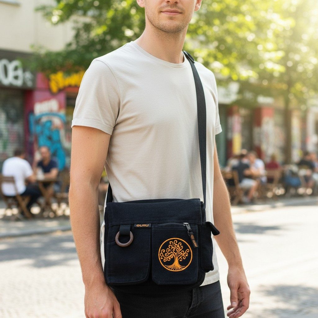 Guru-Shop Schultertasche Ethno Schultertasche `Tree of life` - schwarz günstig online kaufen