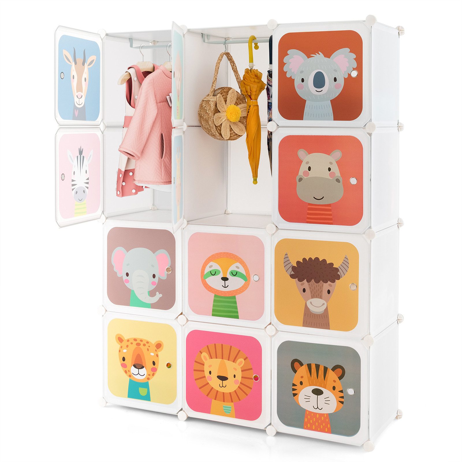 COSTWAY Kinderkleiderschrank mit 2 Kleiderstängen und günstig online kaufen