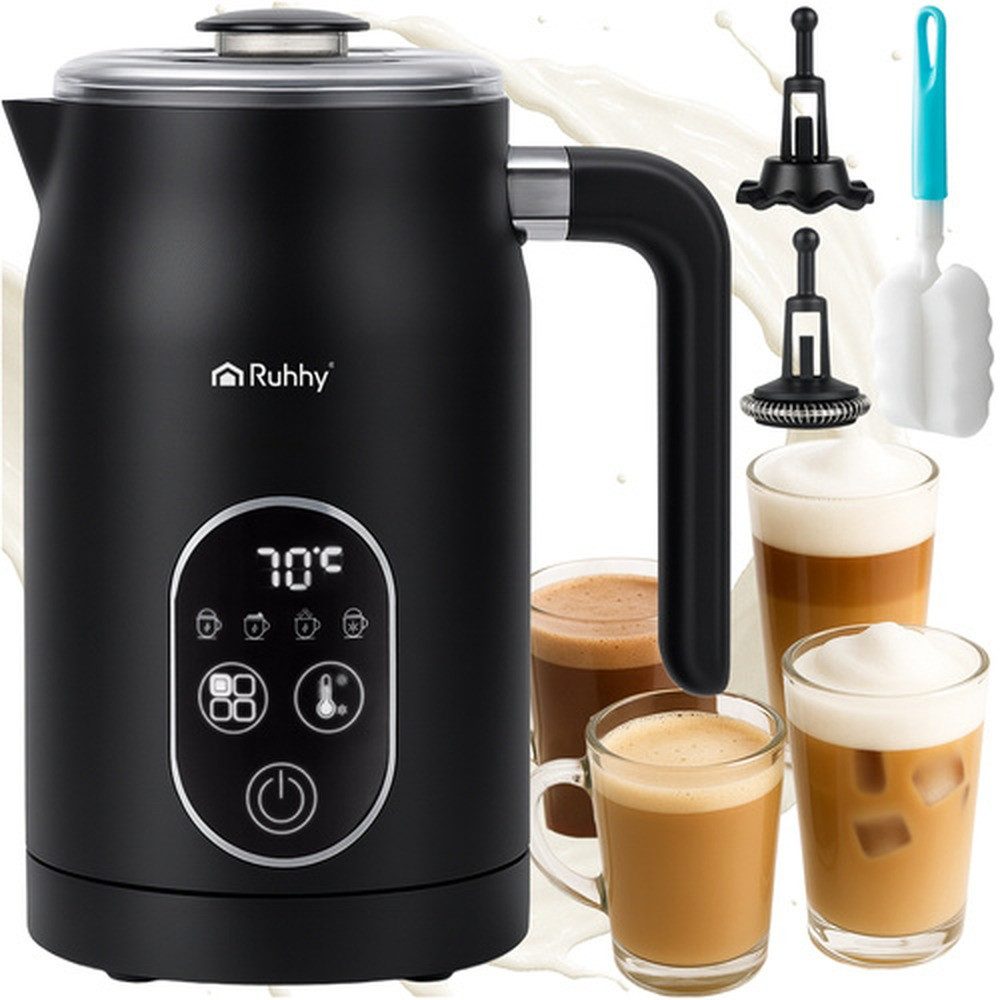 Ruhhy Milchaufschäumer Elektrischer Milchaufschäumer LED, 500 W, nur 40–50 dB Lautstärke, 270 ml Heiz- / 140 ml Schaumvolumen