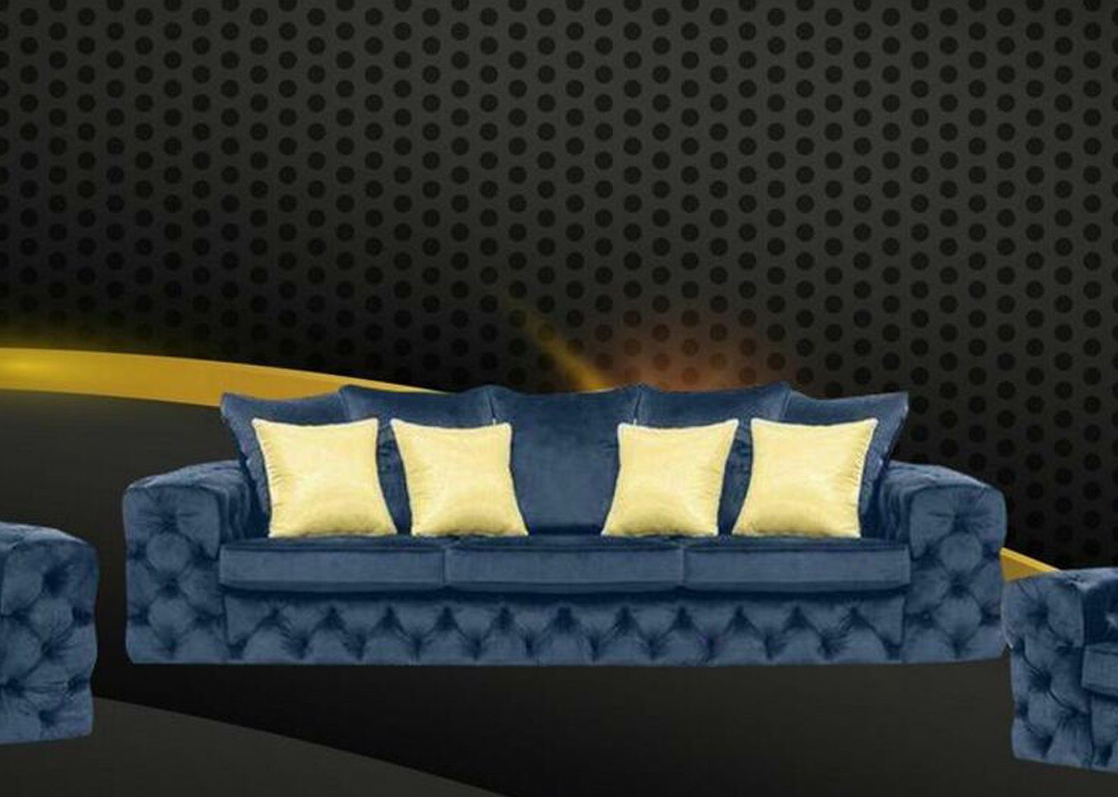 Sofa Textil Blau Couch Stoff Luxus Sitzer 4 Polster Chesterfield-Sofa, JVmoebel Garnitur Couchen Leder Dreisitzer