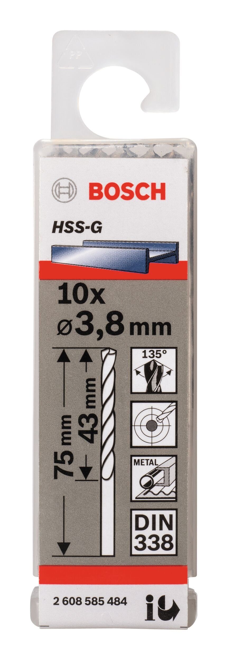 (10 Stück), 3,8 - x BOSCH 10er-Pack Metallbohrer, 43 mm HSS-G (DIN 338) - x 75