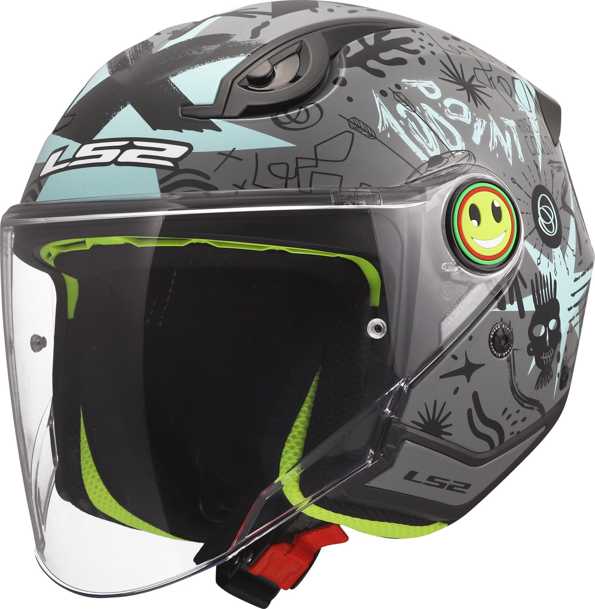 LS2 Motorradhelm OF622 Funny II Scribble Kinder Jethelm, Atmungsaktiv