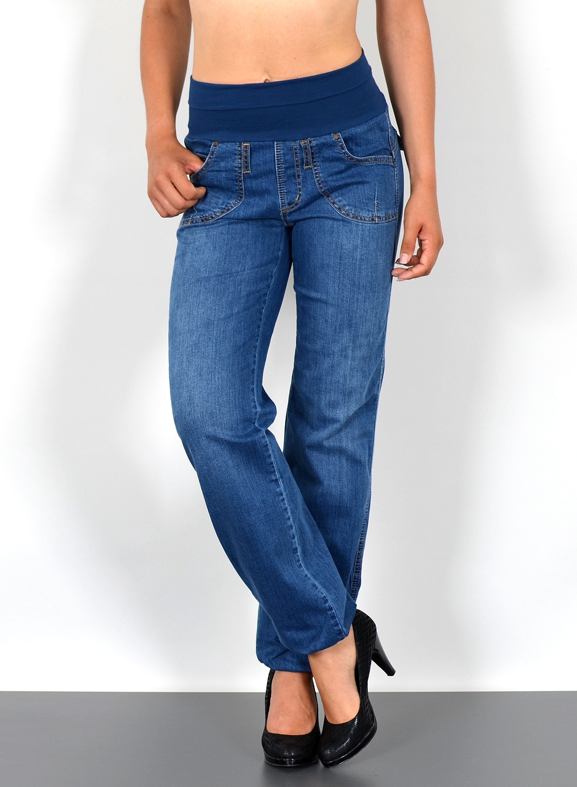 Pumphose Damen Jeanshose Pumphose hohe Leibhöhe Baggy Jeans High Waist J132