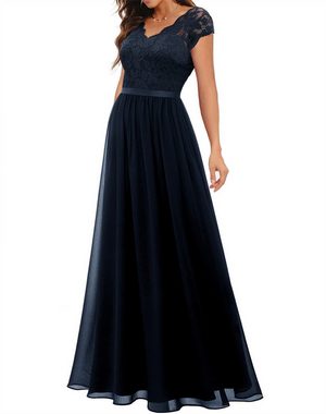 AFAZ New Trading UG Abendkleid Taillenbetontes langes Kleid aus Chiffon mit Spitzenbesatz