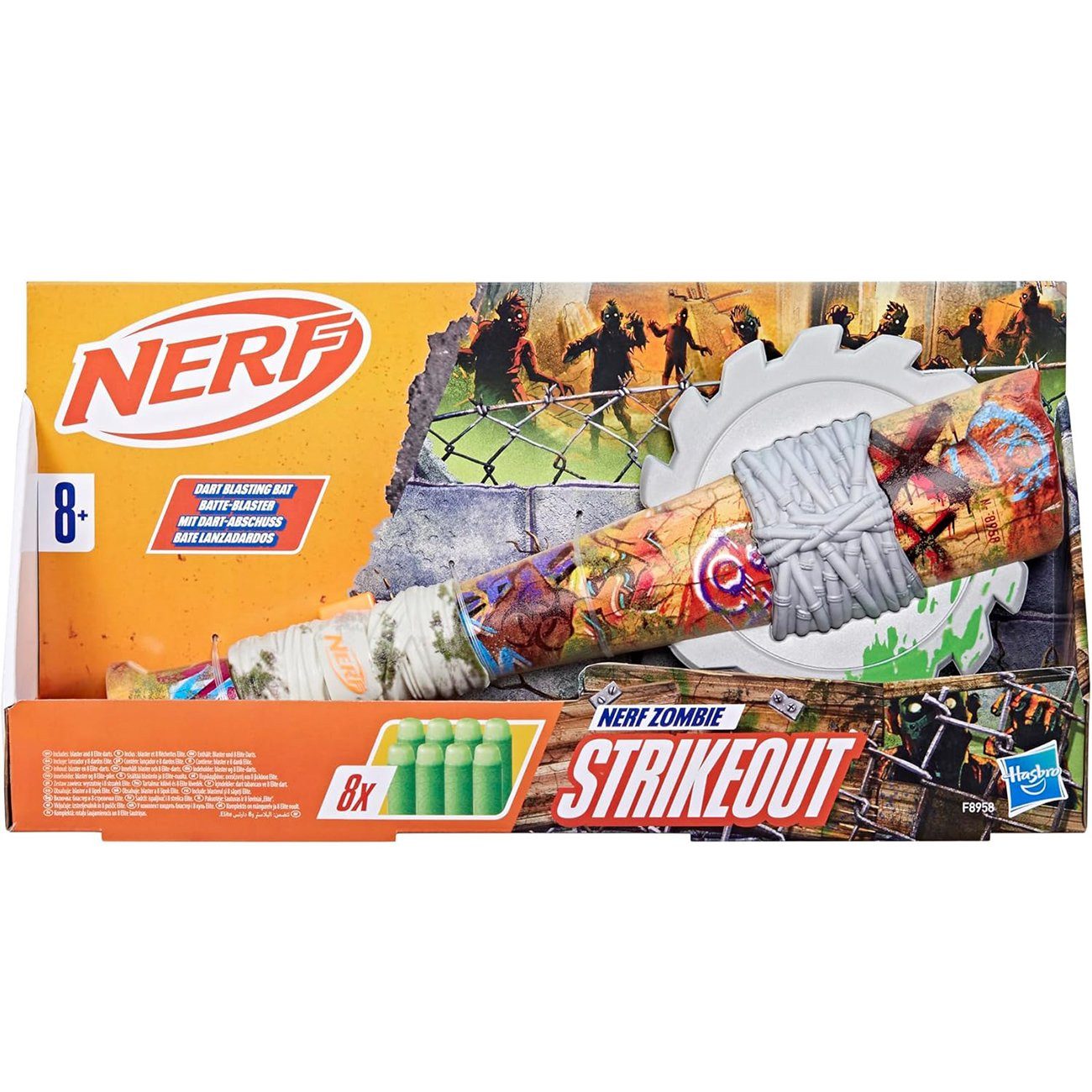Hasbro Blaster Nerf Zombie Strikeout Dart Blaster, Der Nerf Zombie Strikeout Blaster im coolen Baseballschläger-Design v