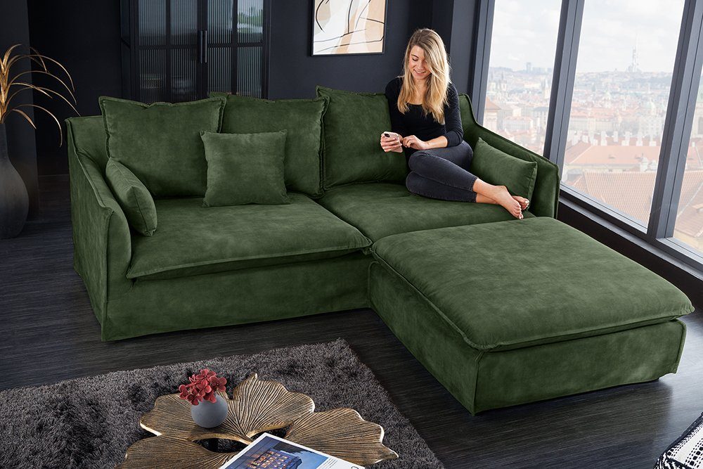 riess-ambiente Sitzhocker HEAVEN 100cm dunkelgrün · Hussensofa inkl. Kissen & abnehmbaren Bezug (Einzelartikel, 1 St), Wohnzimmer-Hocker · Samt-Bezug · Federkern-Polsterung · Landhausstil