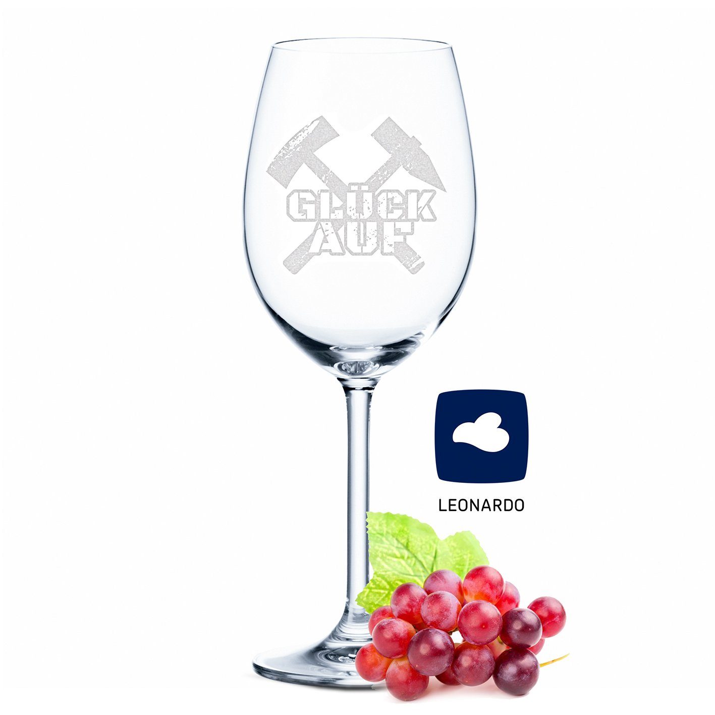 GRAVURZEILE Rotweinglas mit Motiv - "Glück auf" Schlägel + Eisen - Weinglas -, Glas, Geschenk für Familie & Freunde