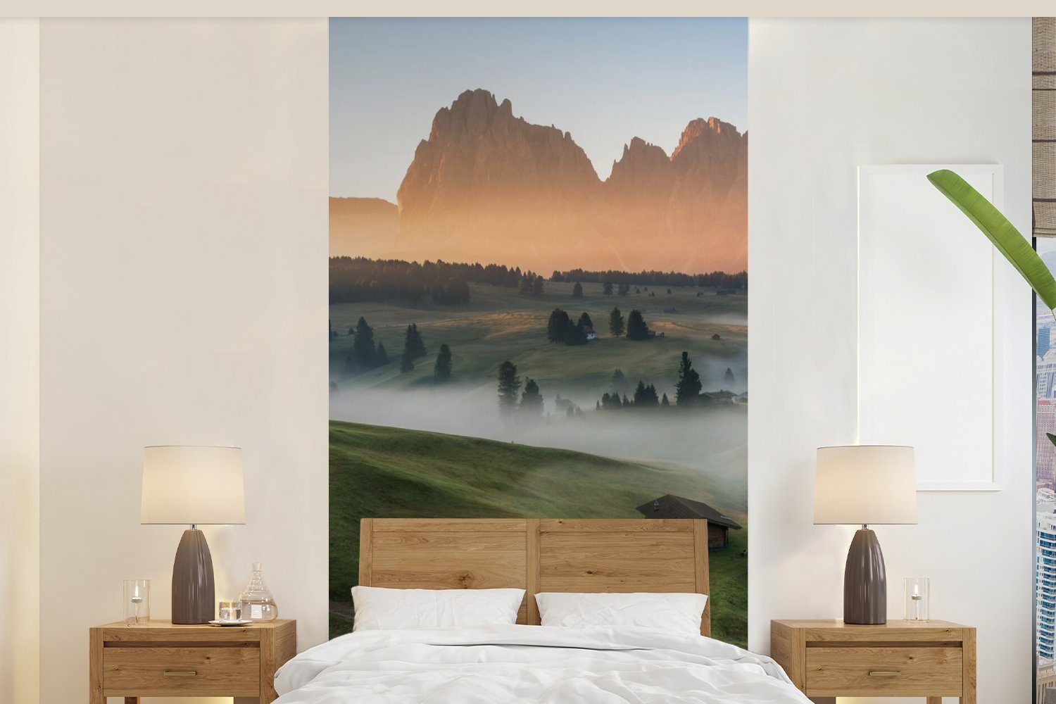 MuchoWow Fototapete Berg - Nebel - Landschaft, Matt, bedruckt, (2 St), Vliestapete für Wohnzimmer Schlafzimmer Küche, Fototapete | Fototapeten